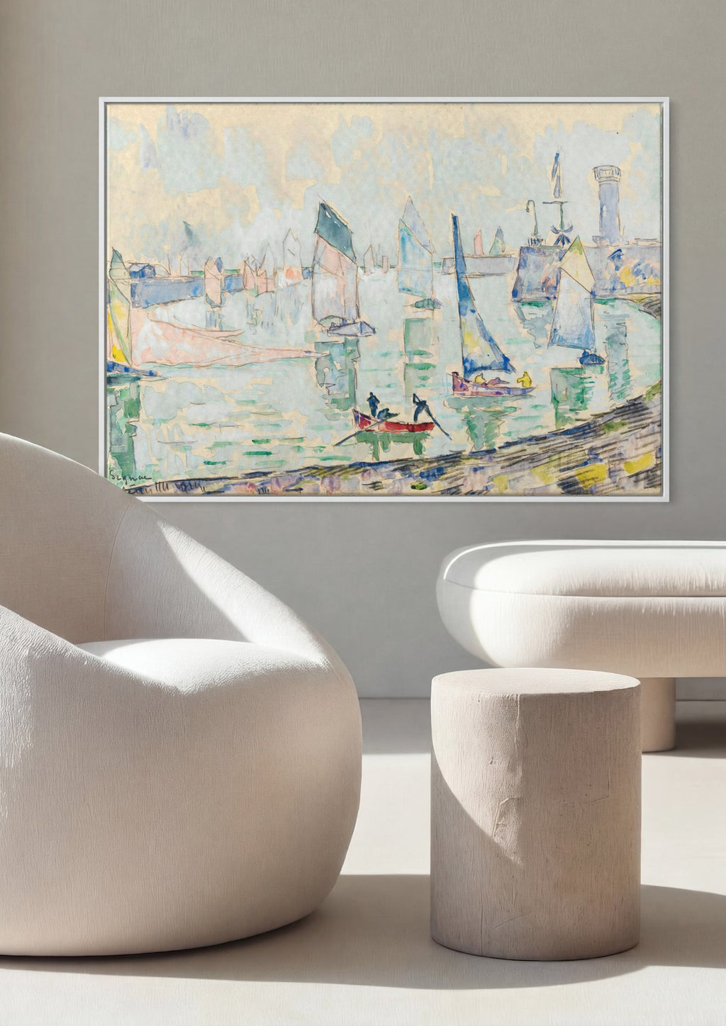 Quadro Decorativo Porto com Barcos - Paul Signac em ambiente decorado