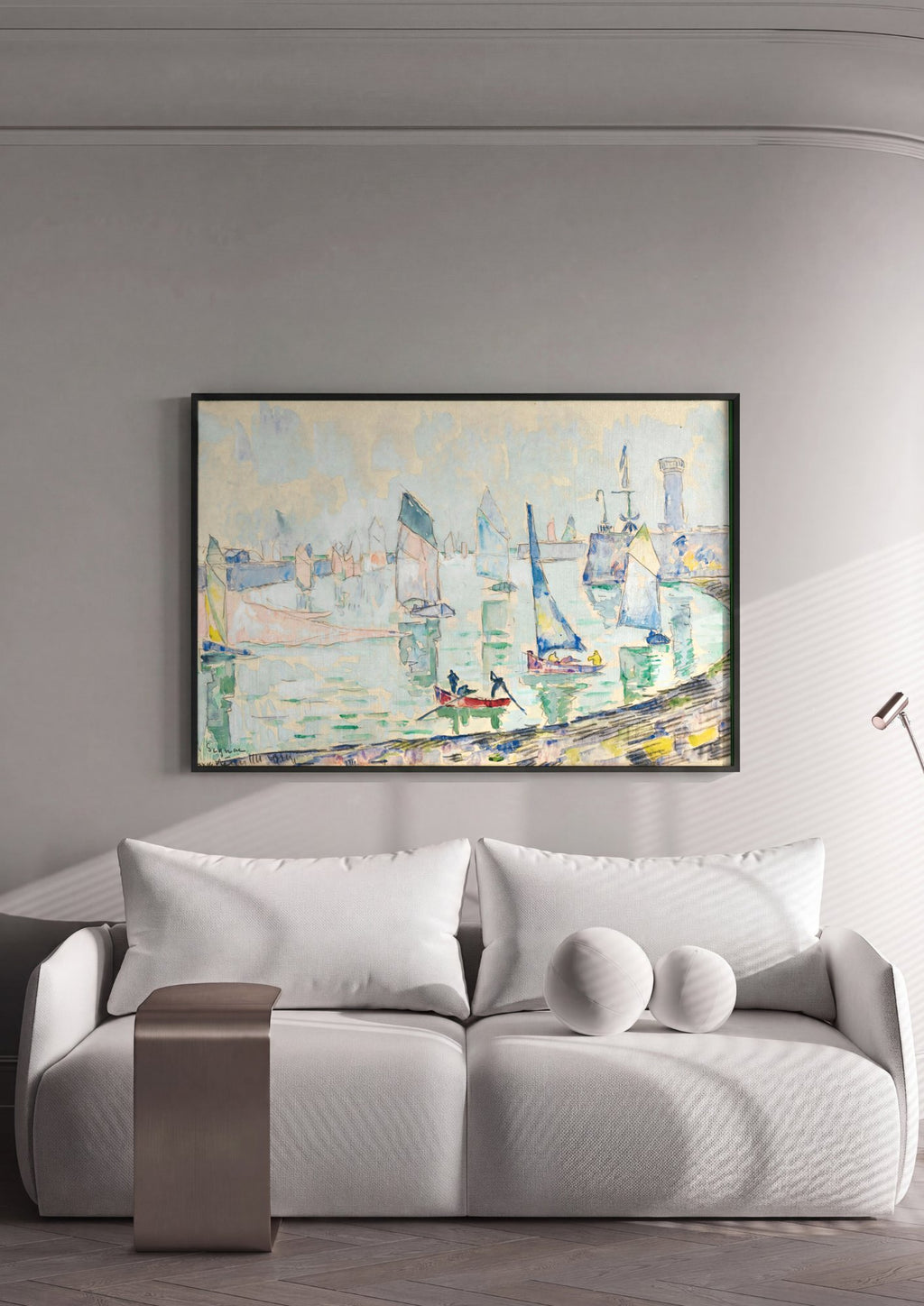 Quadro Decorativo Porto com Barcos - Paul Signac em ambiente decorado