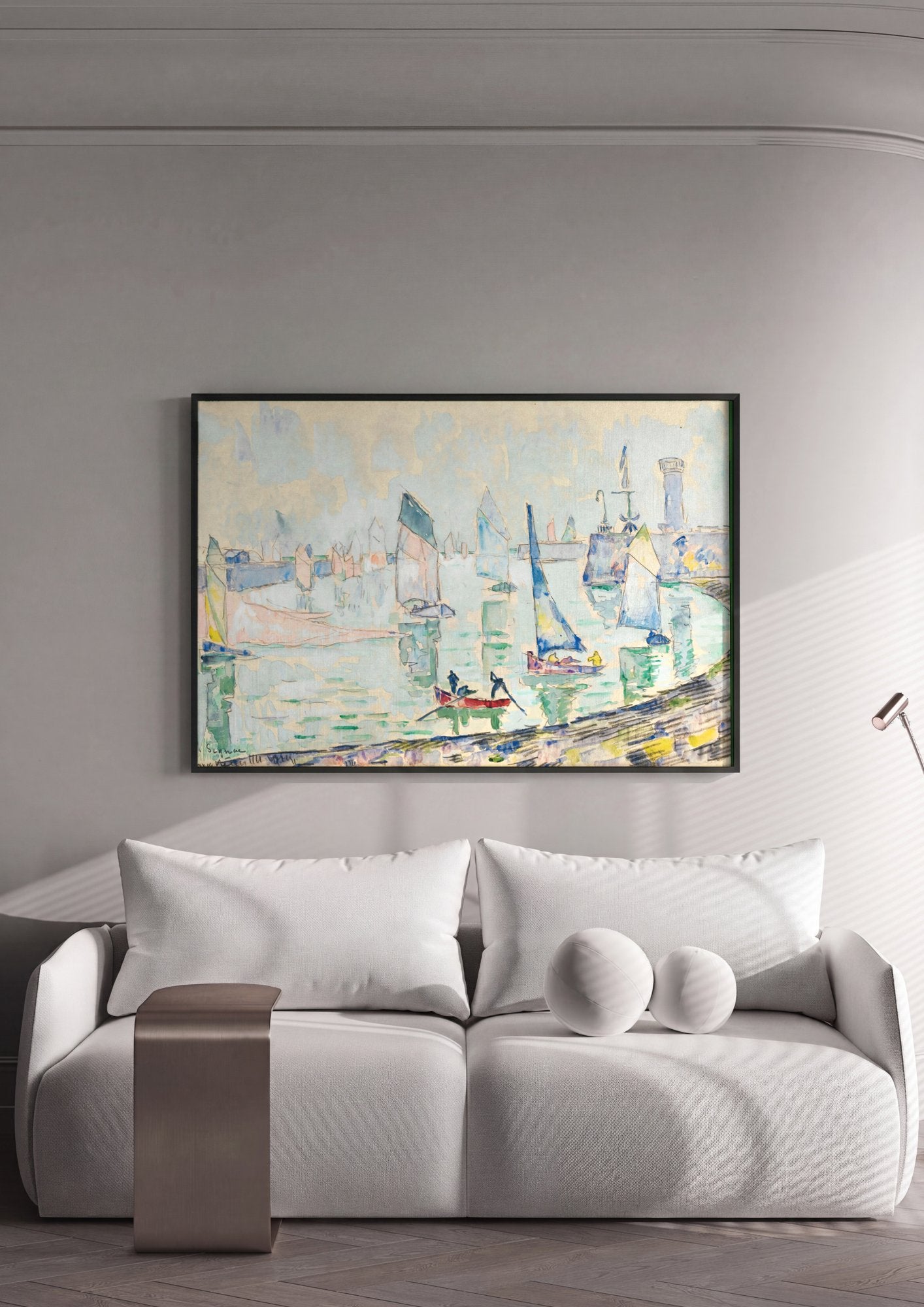 Quadro Decorativo Porto com Barcos - Paul Signac em ambiente decorado