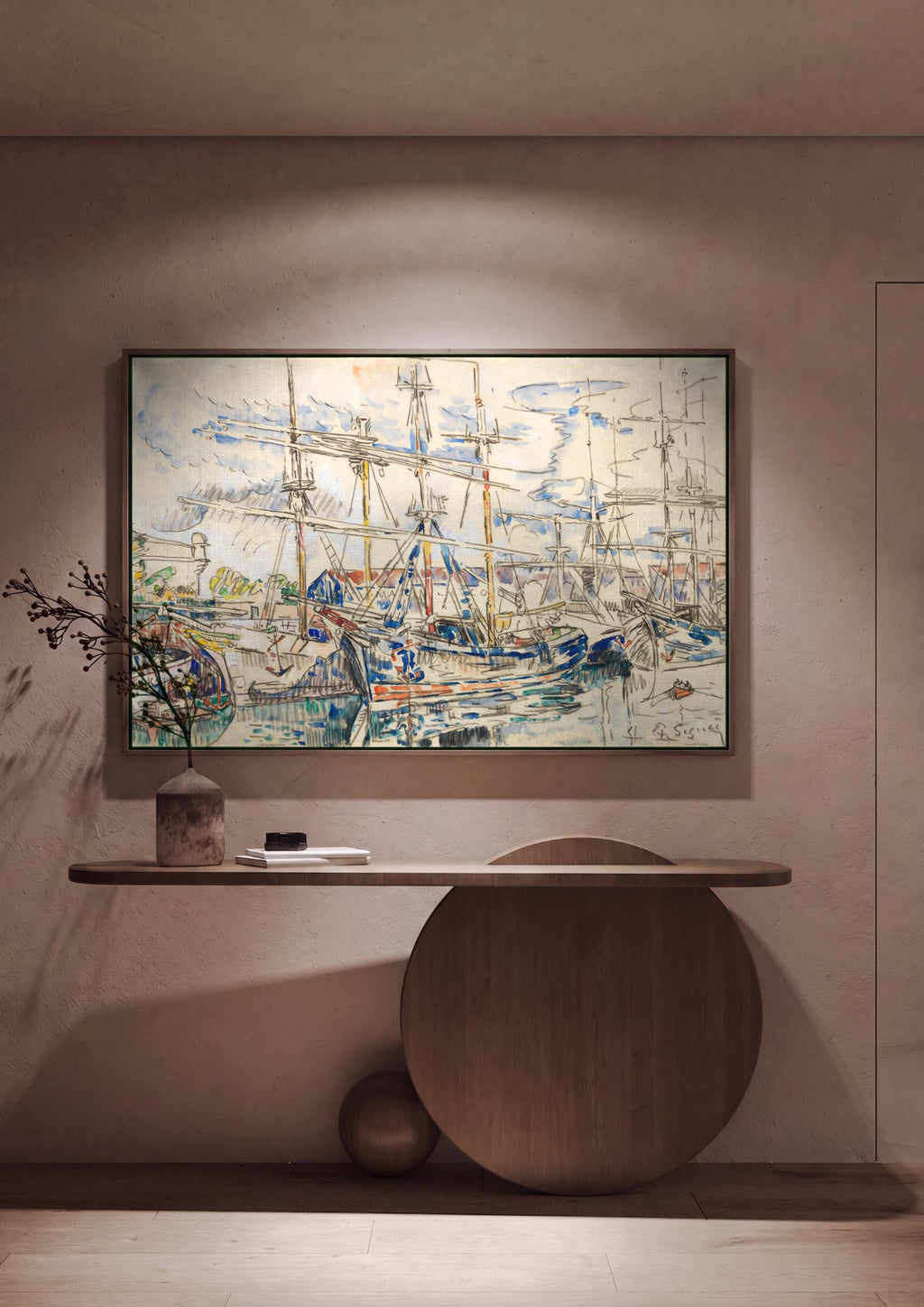 Quadro Decorativo Porto com Barcos - Paul Signac em ambiente decorado