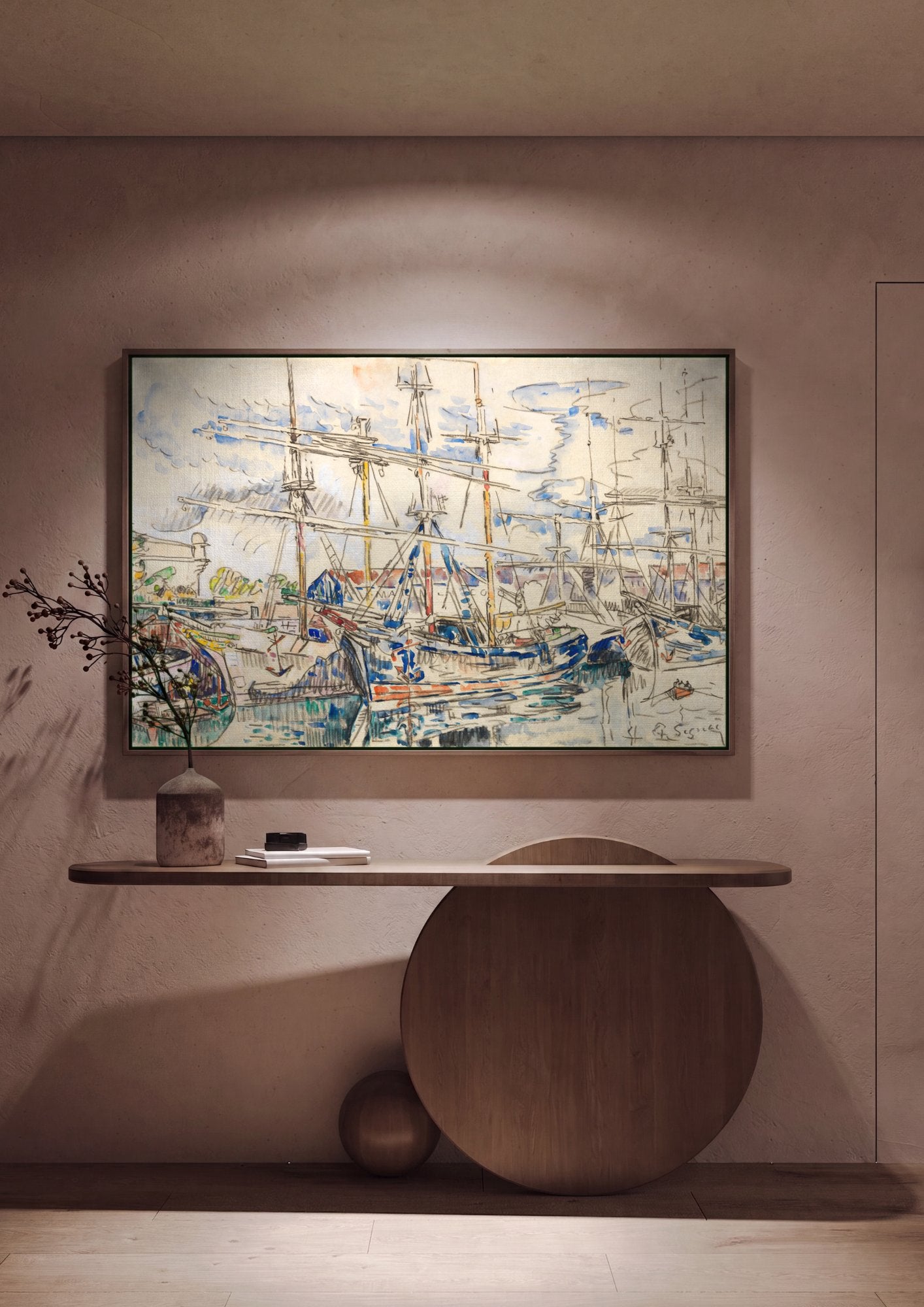 Quadro Decorativo Porto com Barcos - Paul Signac em ambiente decorado