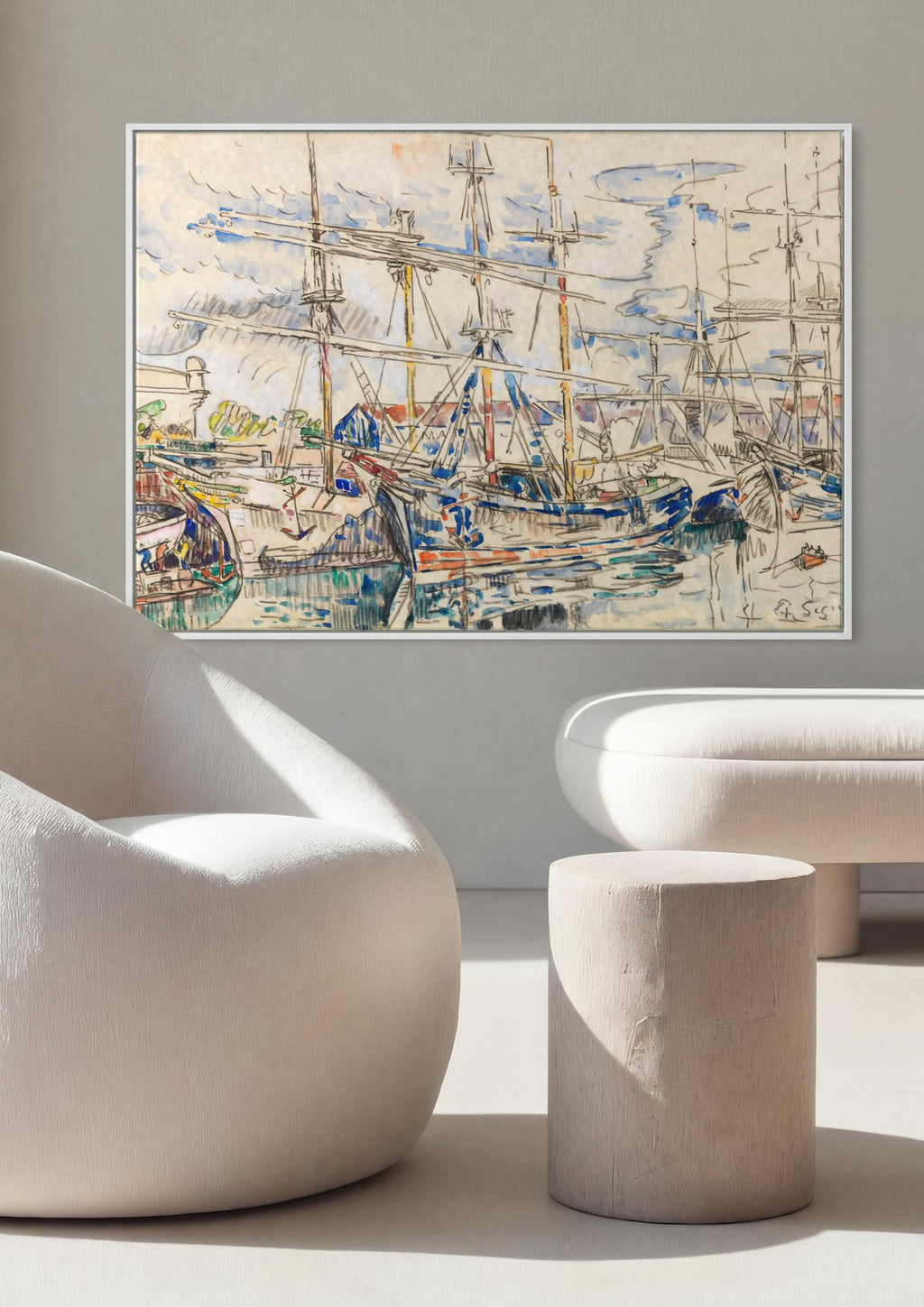 Quadro Decorativo Porto com Barcos - Paul Signac em ambiente decorado