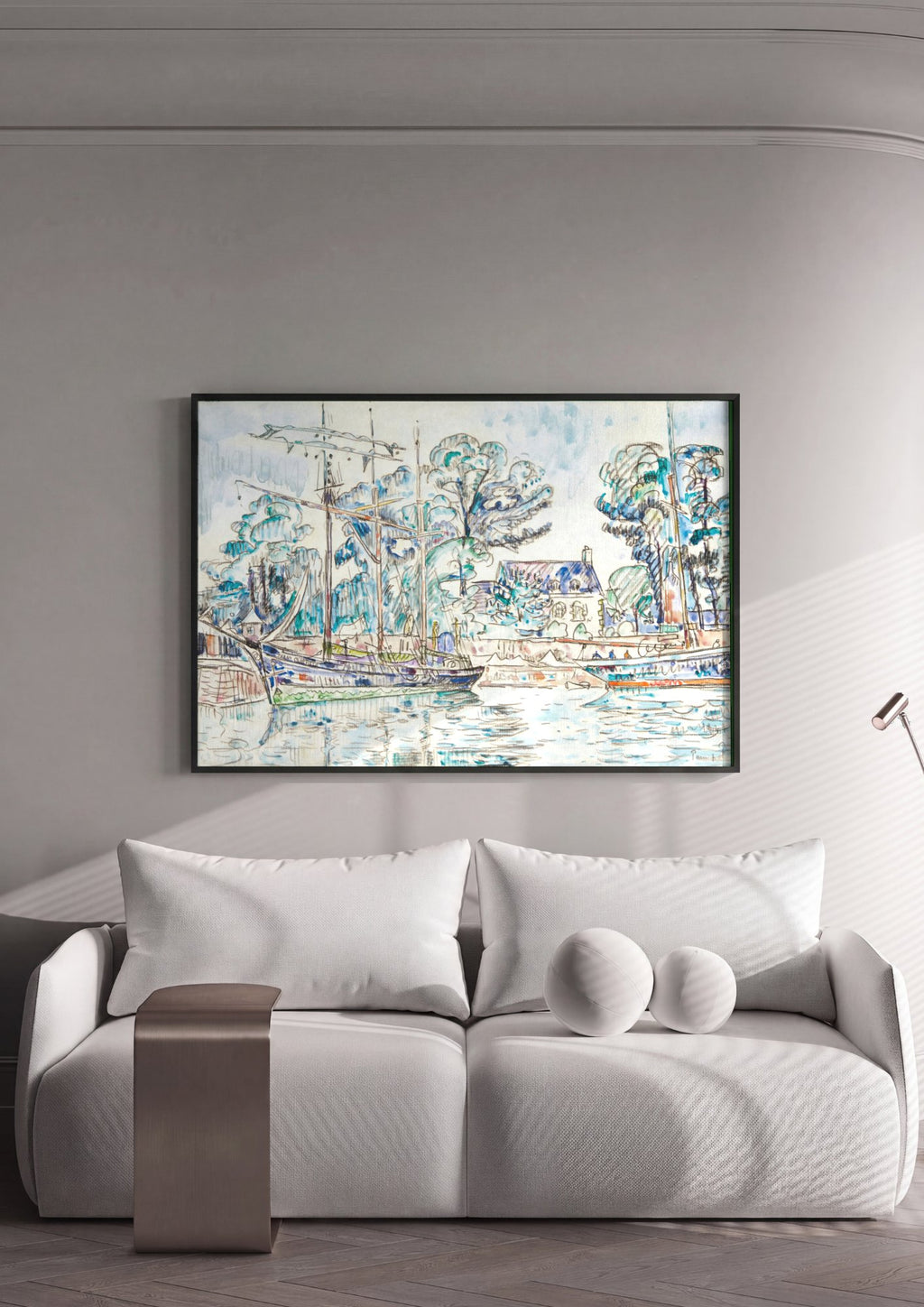 Quadro Decorativo Porto com Barcos - Paul Signac em ambiente decorado