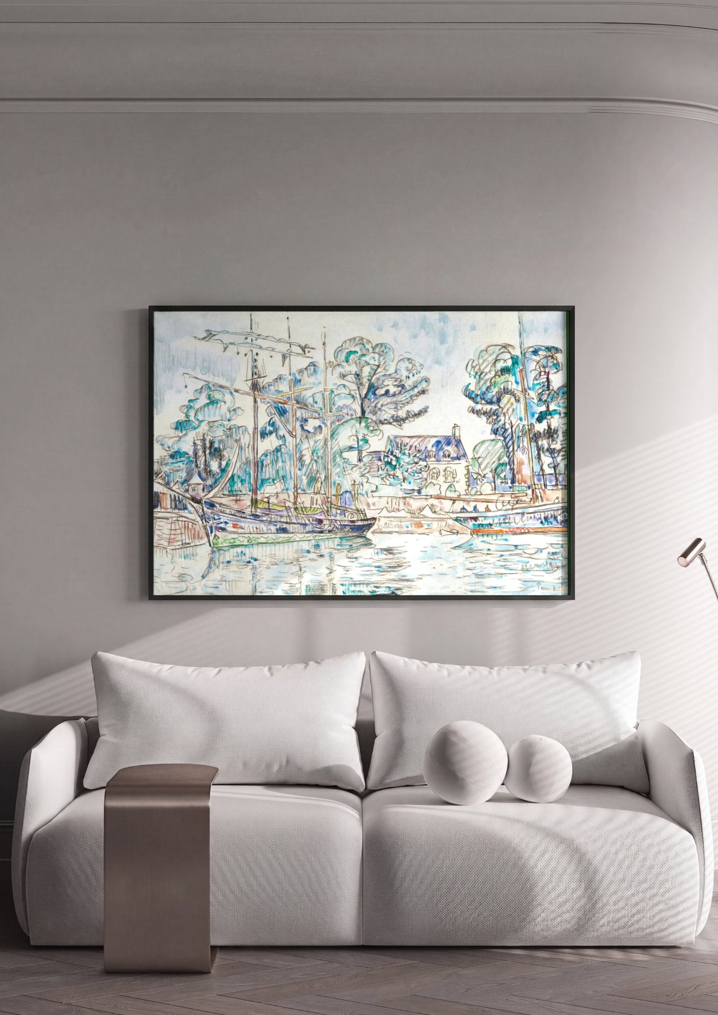 Quadro Decorativo Porto com Barcos - Paul Signac em ambiente decorado