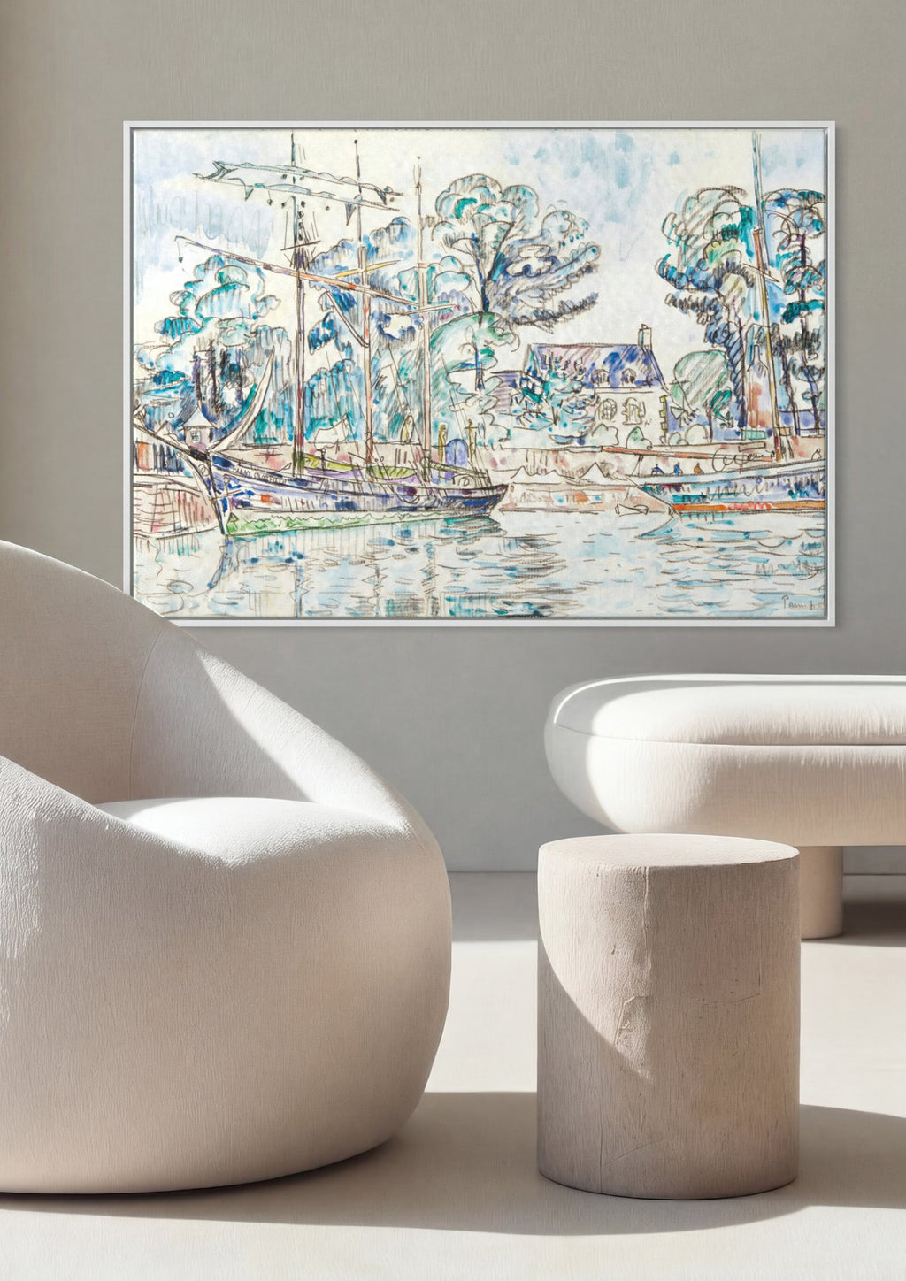 Quadro Decorativo Porto com Barcos - Paul Signac em ambiente decorado