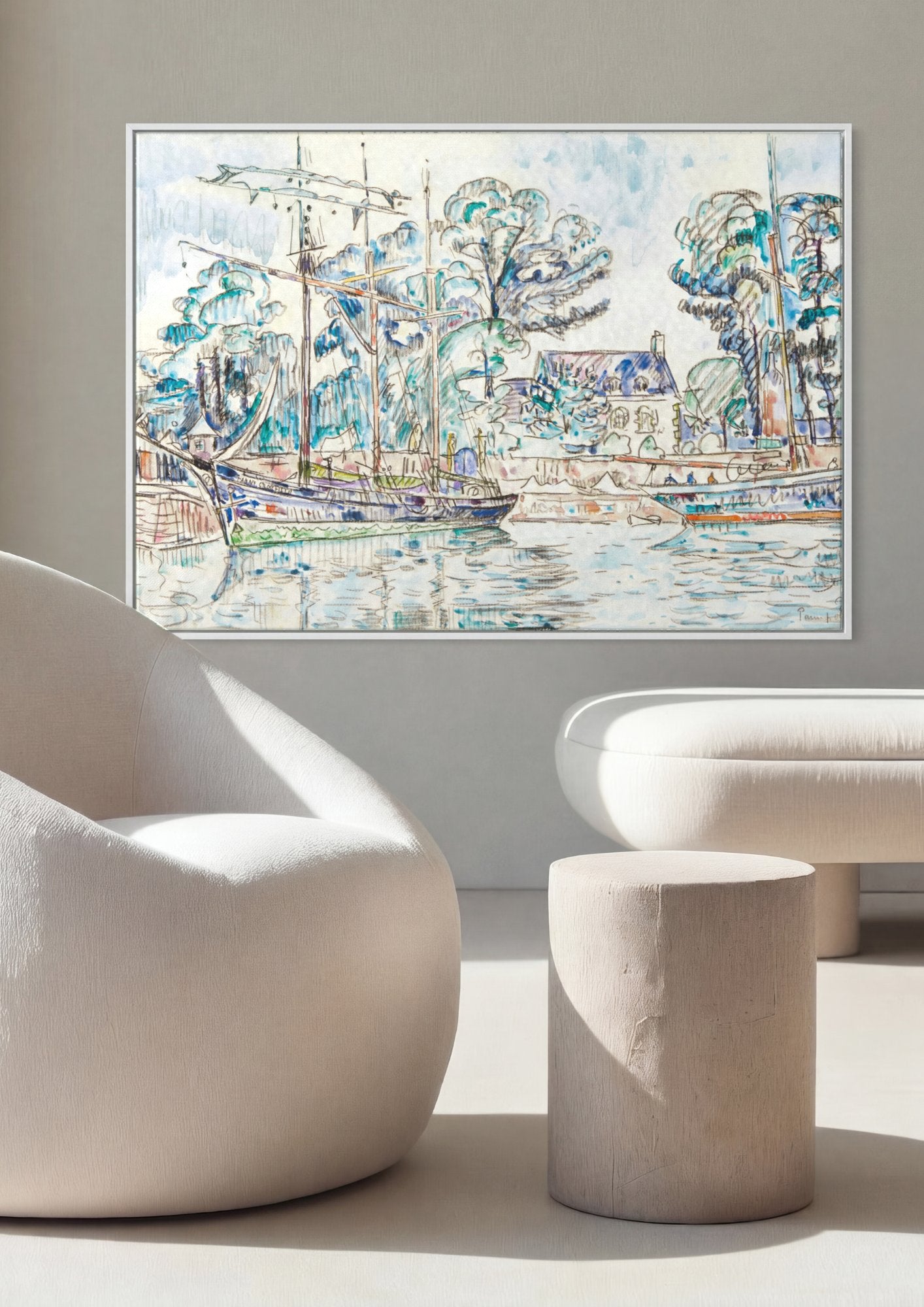 Quadro Decorativo Porto com Barcos - Paul Signac em ambiente decorado