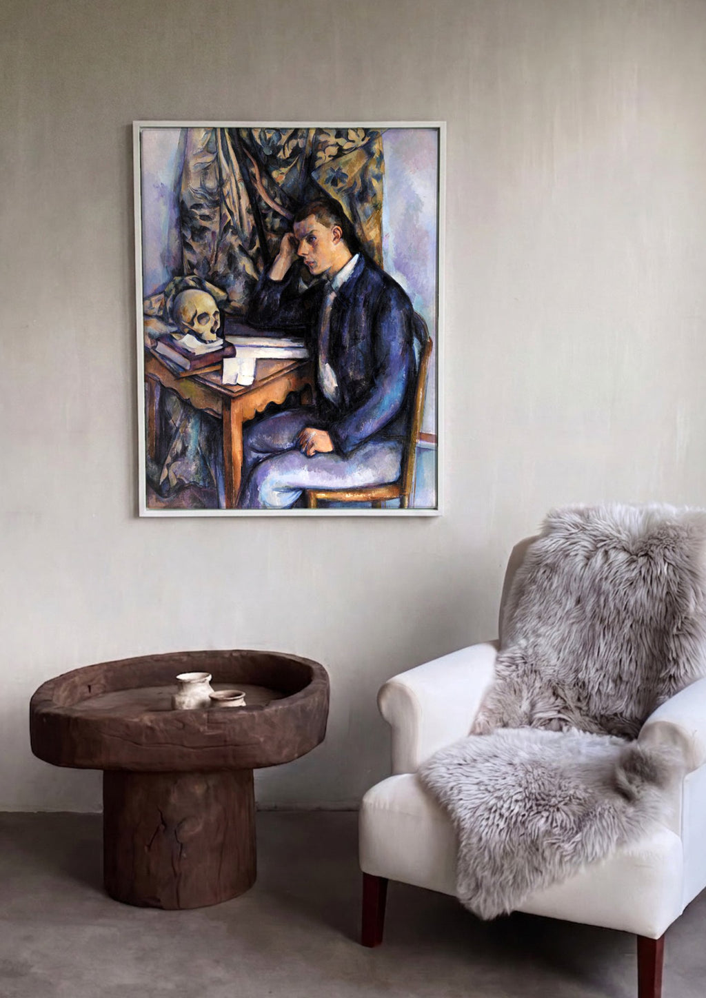 Quadro Decorativo Jovem com Crânio - Paul Cézanne em ambiente decorado