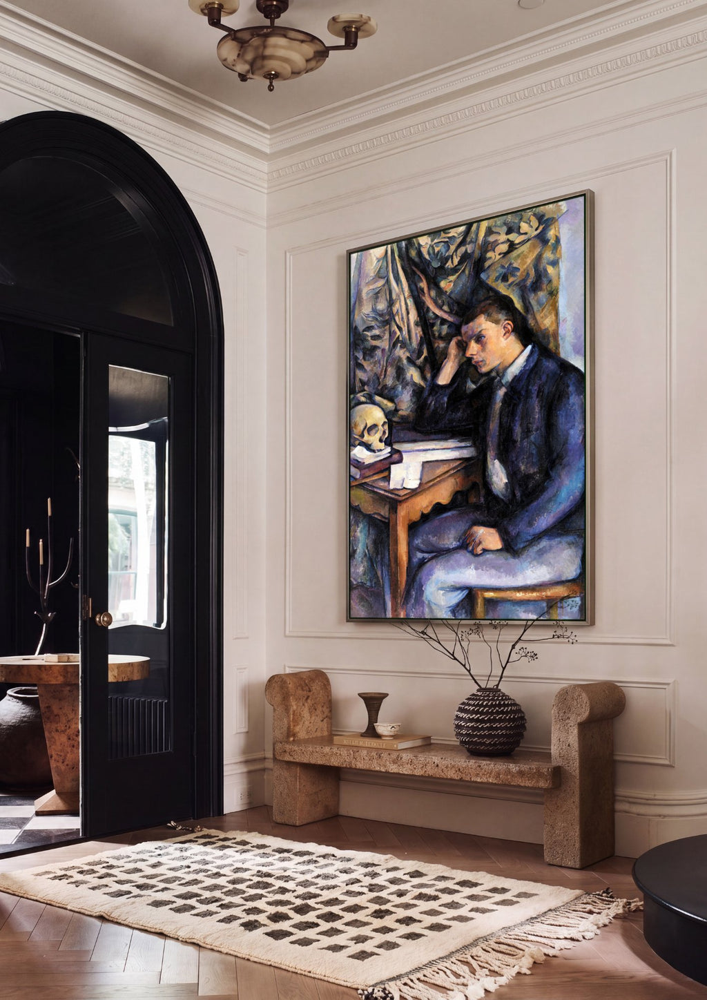 Quadro Decorativo Jovem com Crânio - Paul Cézanne em ambiente decorado