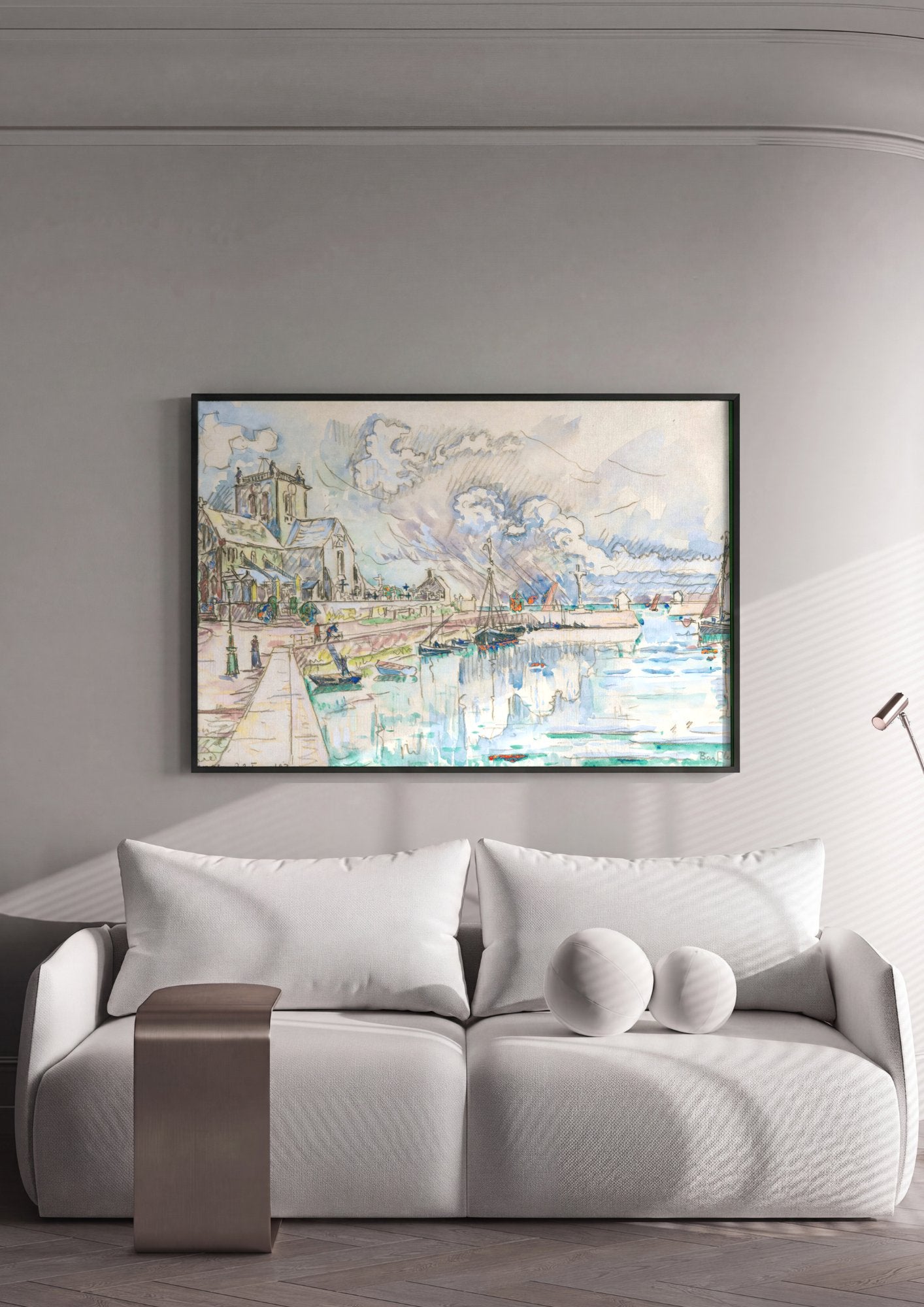Quadro Decorativo Porto de Barfleur - Paul Signac em ambiente decorado