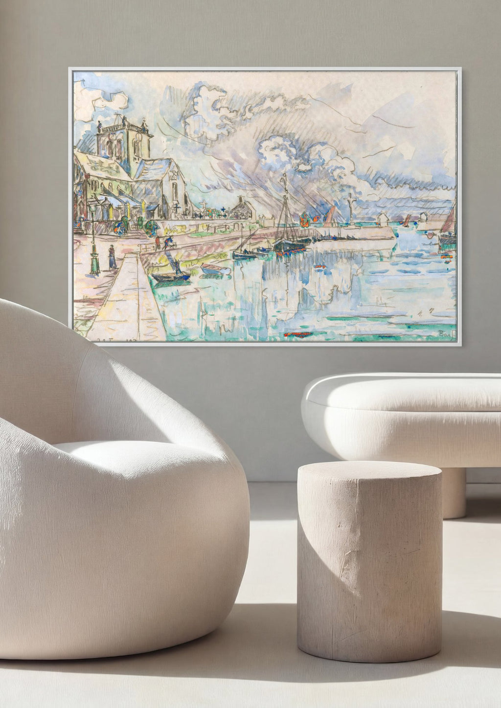 Quadro Decorativo Porto de Barfleur - Paul Signac em ambiente decorado