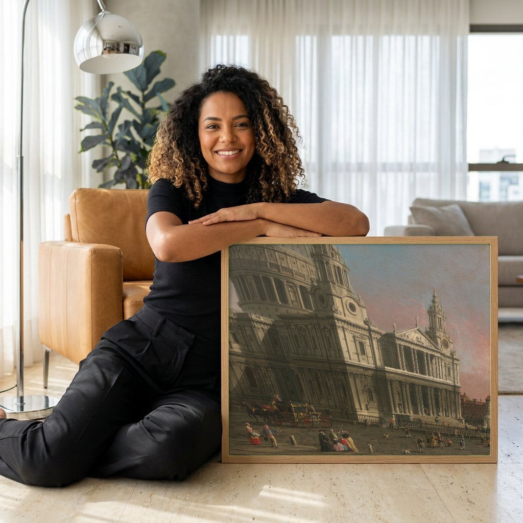 Quadro Decorativo A Catedral de São Paulo - Canaletto com modelo em ambiente