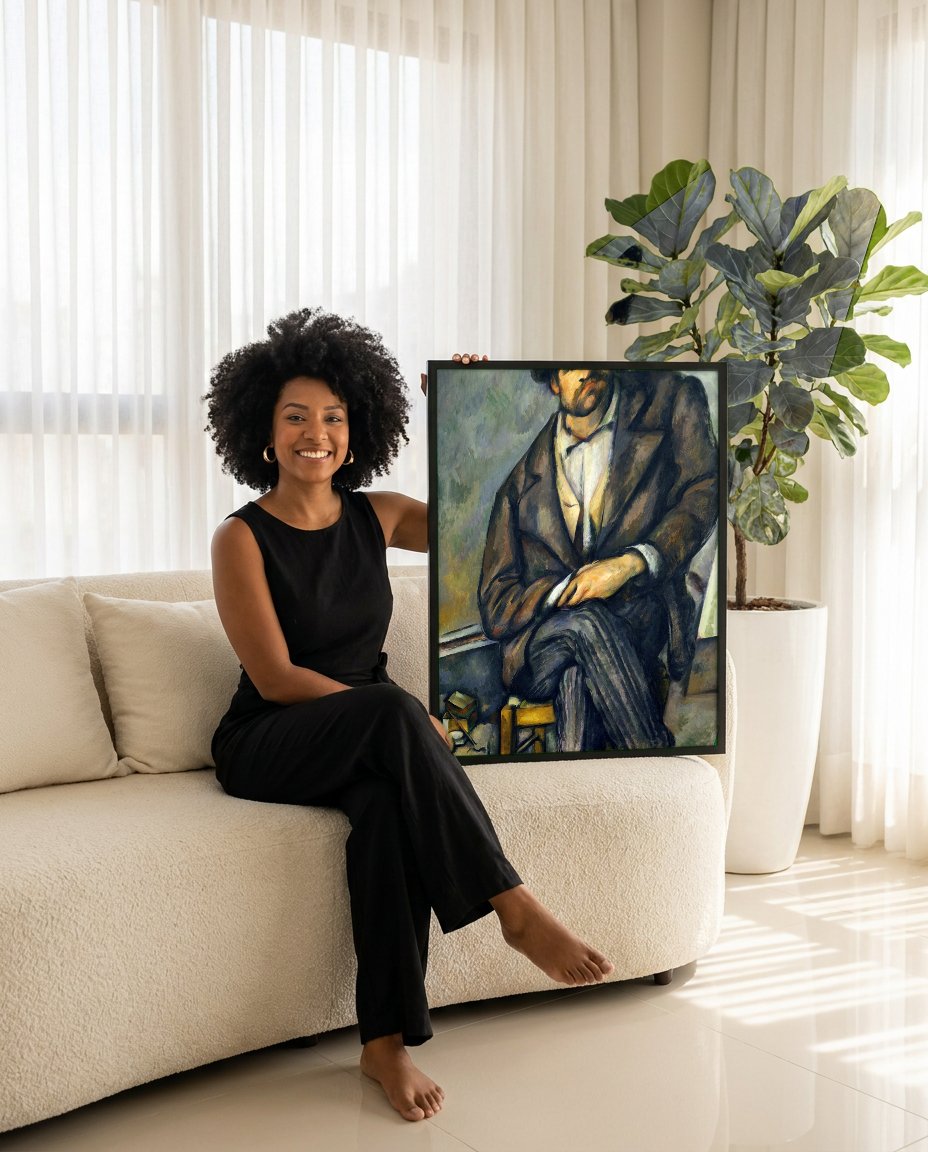 Quadro Decorativo O Homem do Chapéu - Paul Cézanne com modelo em ambiente