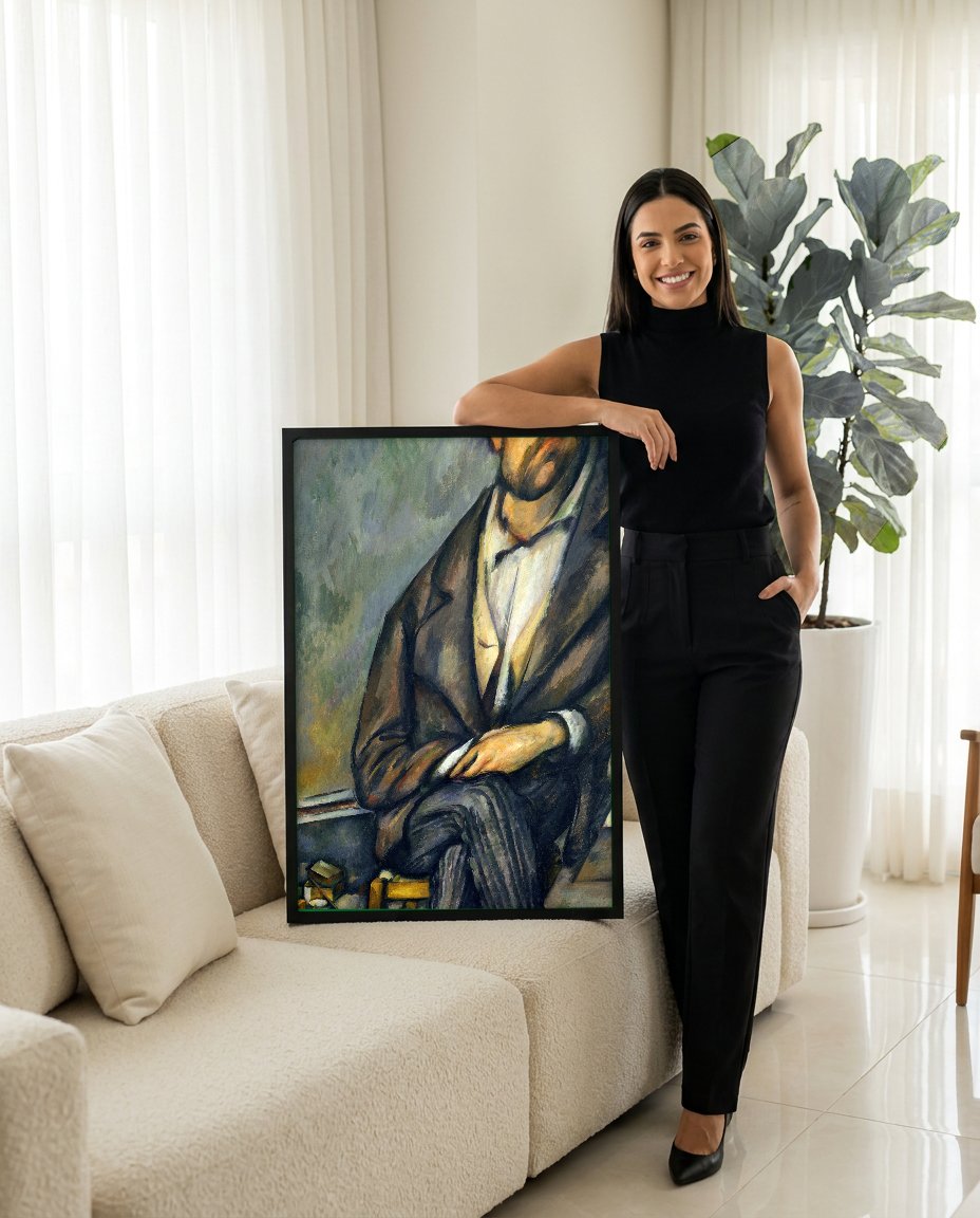 Quadro Decorativo O Homem do Chapéu - Paul Cézanne com modelo em ambiente