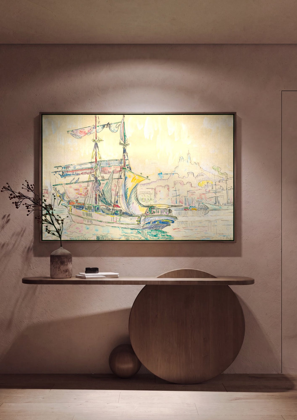 Quadro Decorativo Porto com Barcos - Paul Signac em ambiente decorado