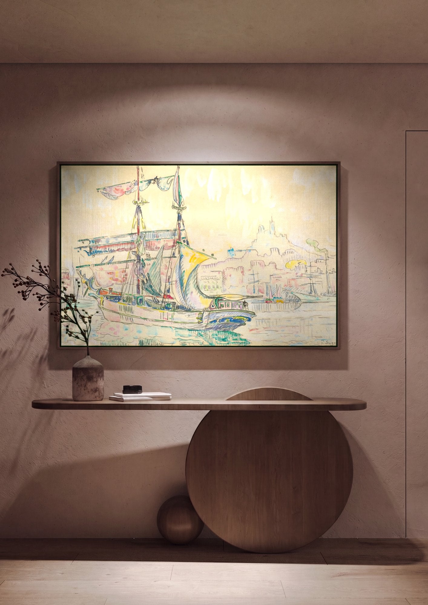 Quadro Decorativo Porto com Barcos - Paul Signac em ambiente decorado