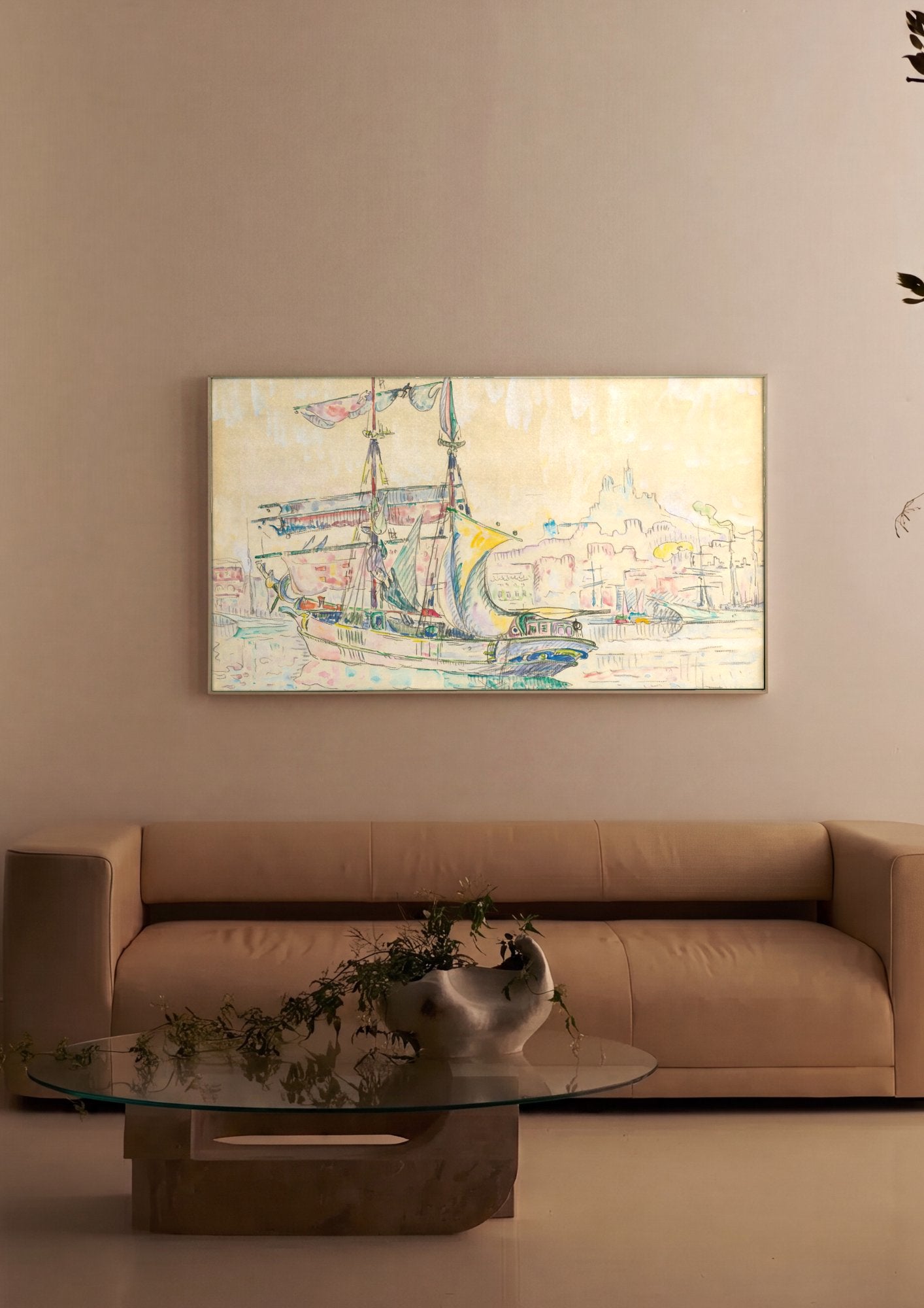 Quadro Decorativo Porto com Barcos - Paul Signac em ambiente decorado