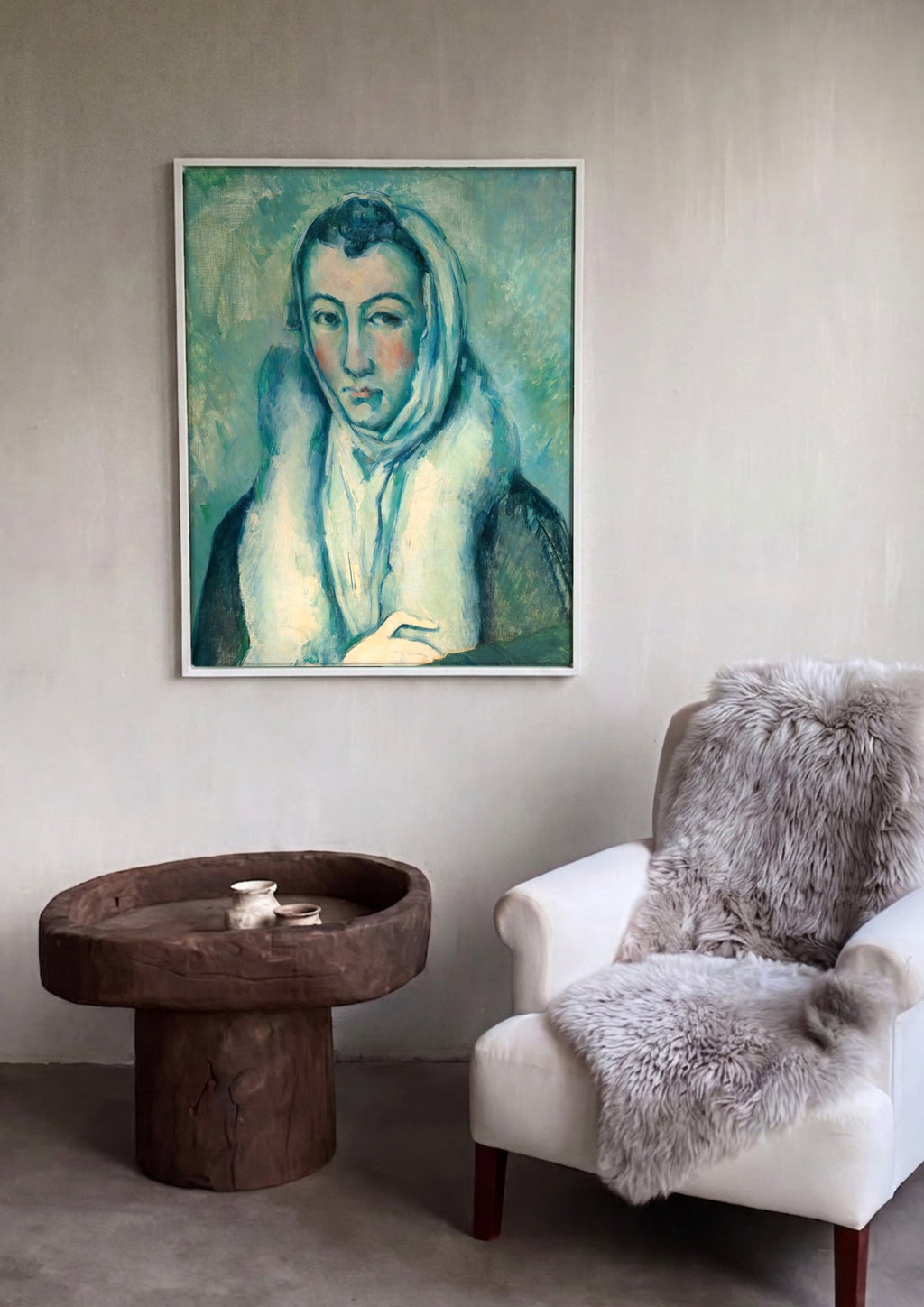 Quadro Decorativo A Mulher no Xale - Paul Cézanne em ambiente decorado