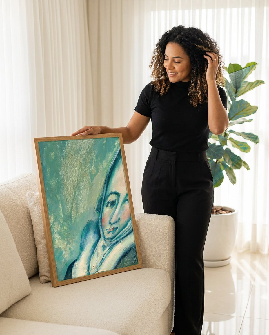 Quadro Decorativo A Mulher no Xale - Paul Cézanne com modelo em ambiente