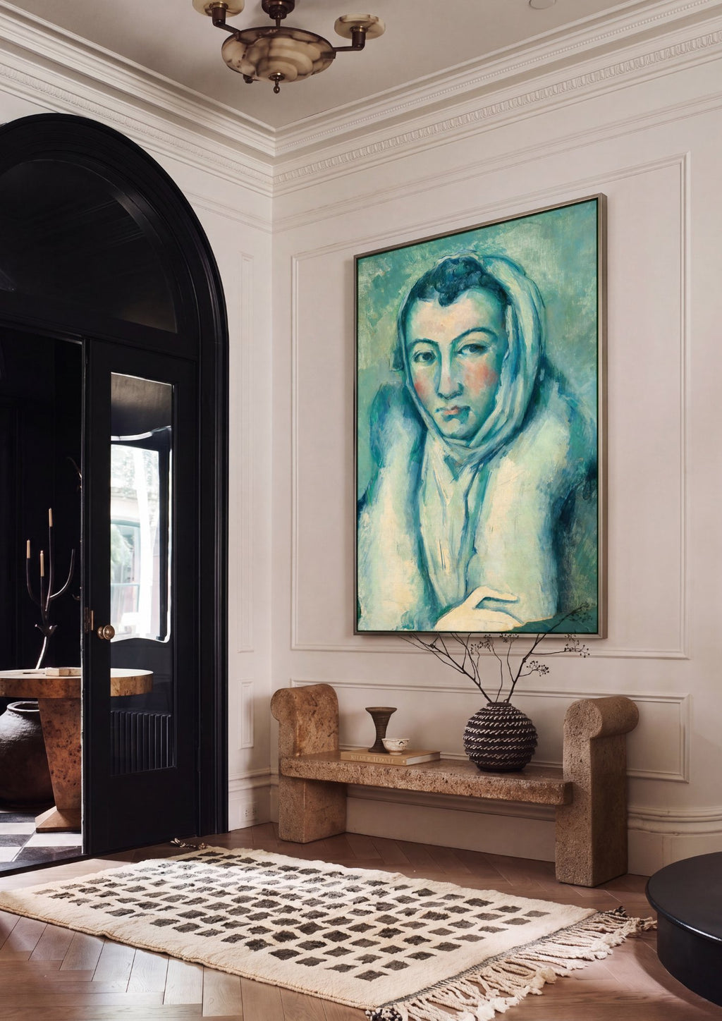 Quadro Decorativo A Mulher no Xale - Paul Cézanne em ambiente decorado