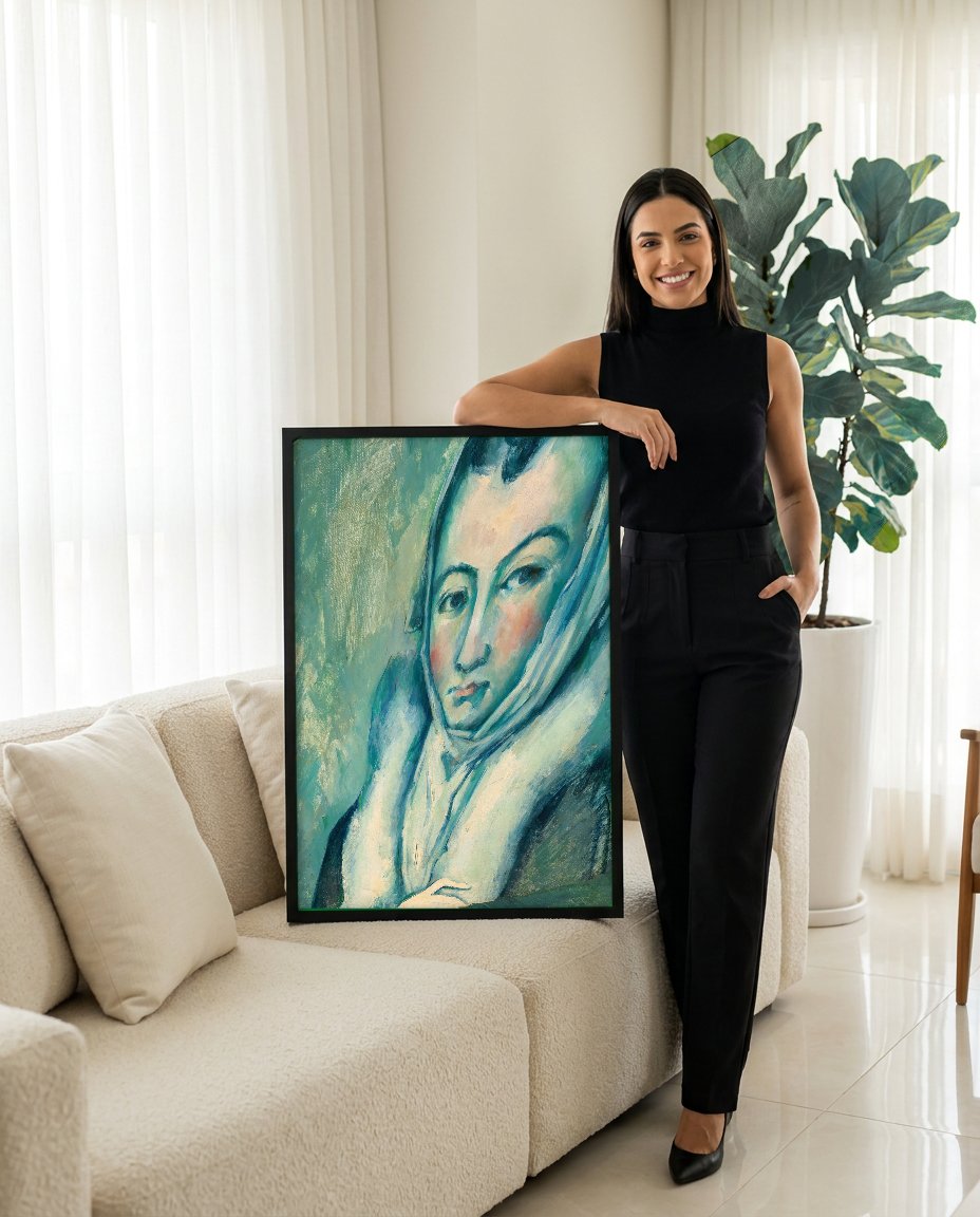Quadro Decorativo A Mulher no Xale - Paul Cézanne com modelo em ambiente