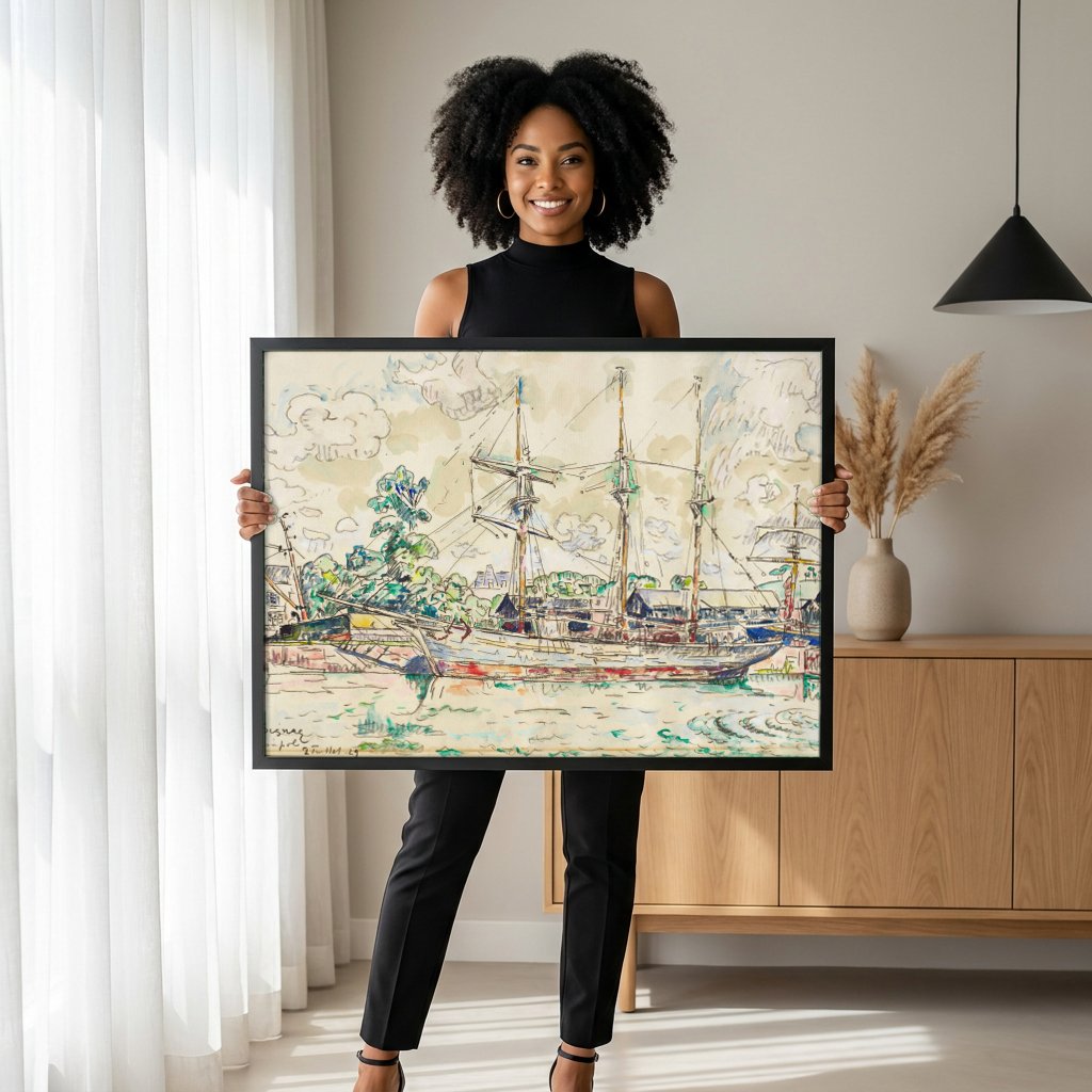 Quadro Decorativo Porto de Paimpol - Paul Signac com modelo em ambiente