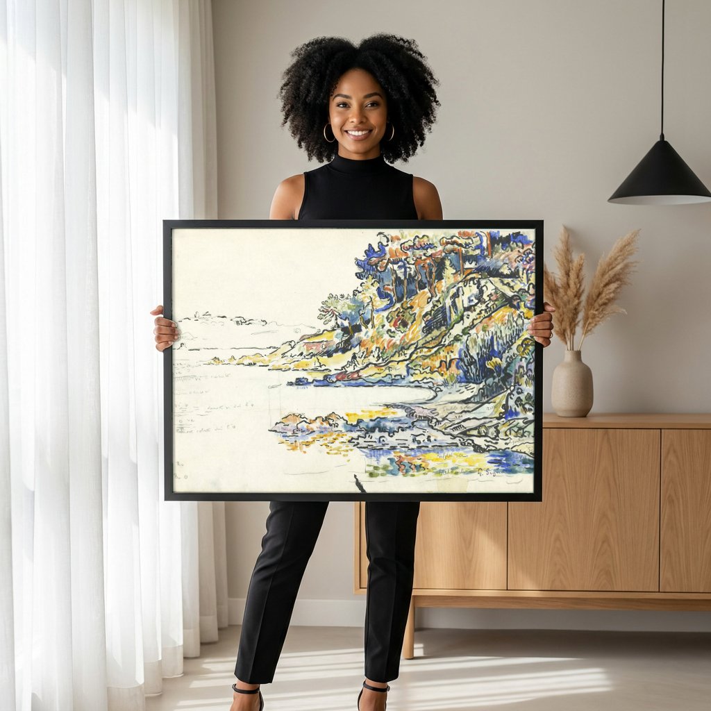 Quadro Decorativo Paisagem Costeira – Paul Signac com modelo em ambiente