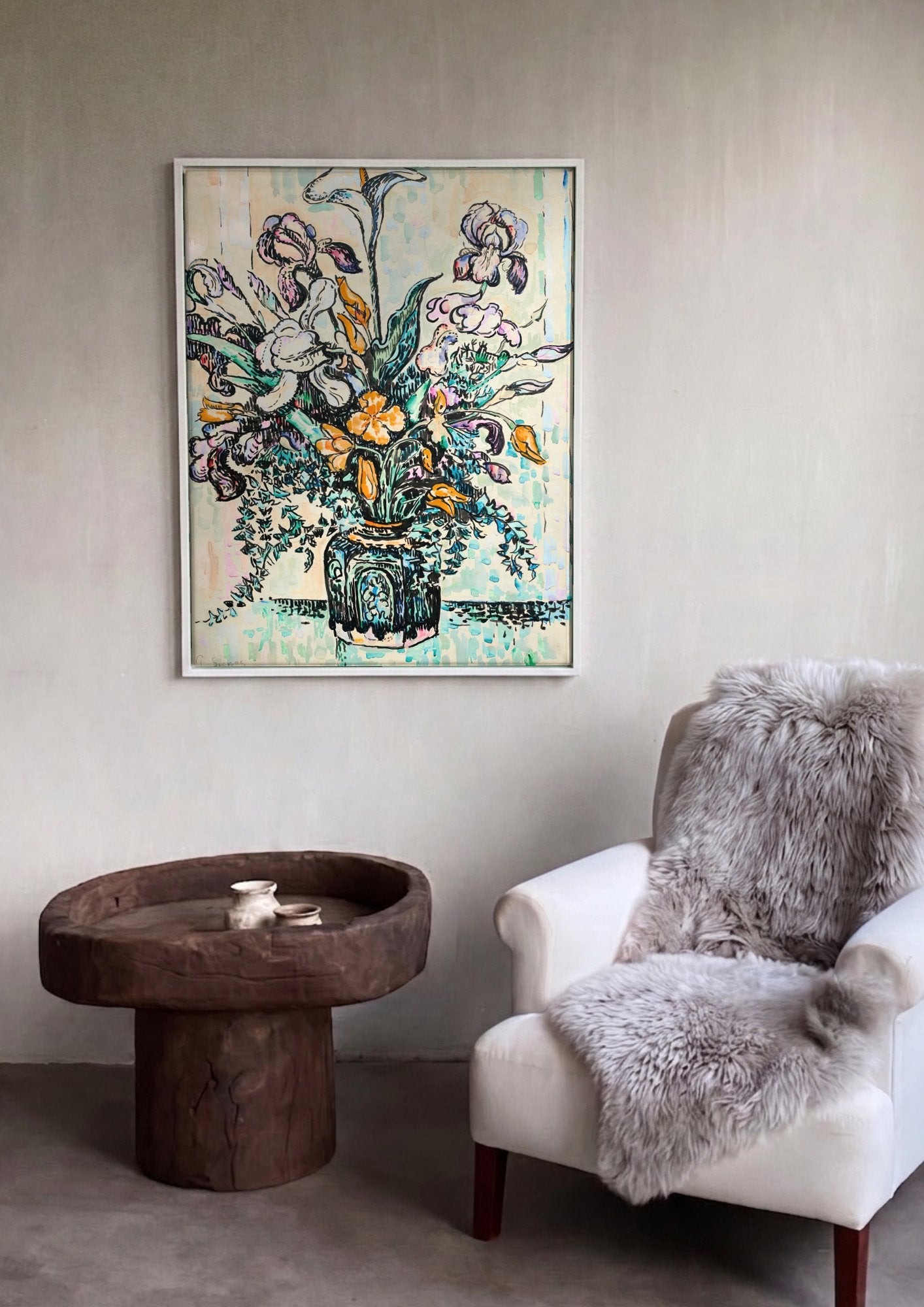 Quadro Decorativo 'Florais Vibrantes' - Paul Signac em ambiente decorado
