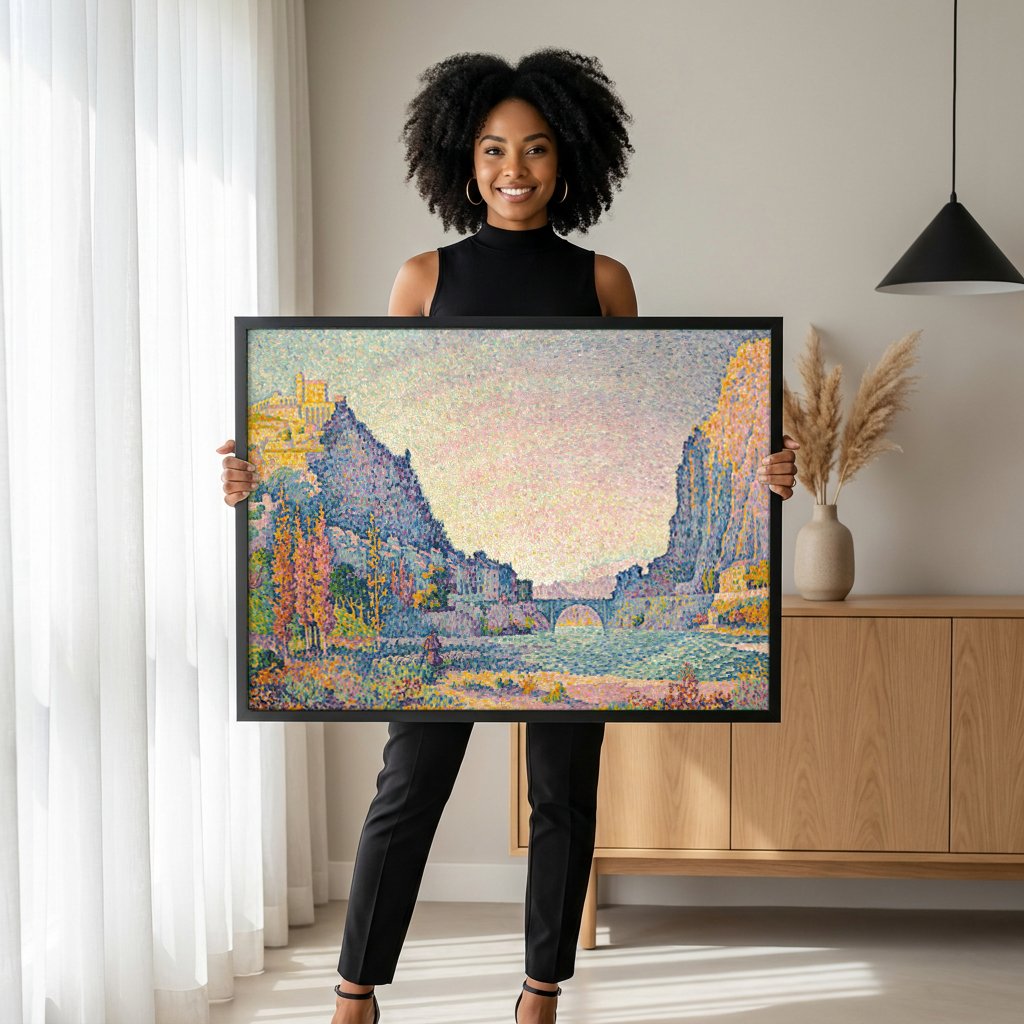 Quadro Decorativo A Ponte das Artes - Paul Signac com modelo em ambiente