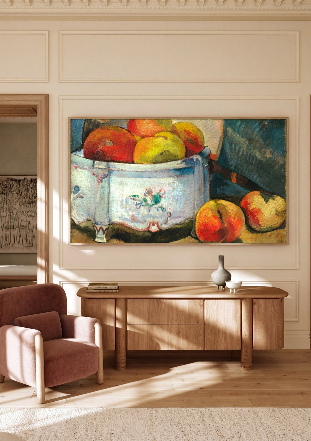 Quadro Decorativo Maçãs e Pêssegos - Paul Gauguin em ambiente decorado