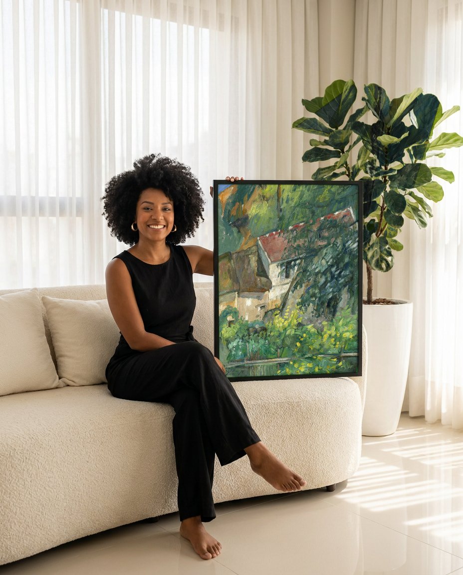 Quadro Decorativo A Casa e a Árvore - Paul Cézanne com modelo em ambiente