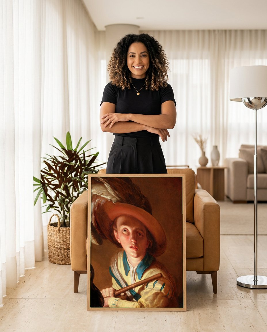 Quadro Decorativo Jovem Tocador de Flauta - Abraham Bloemaert com modelo em ambiente