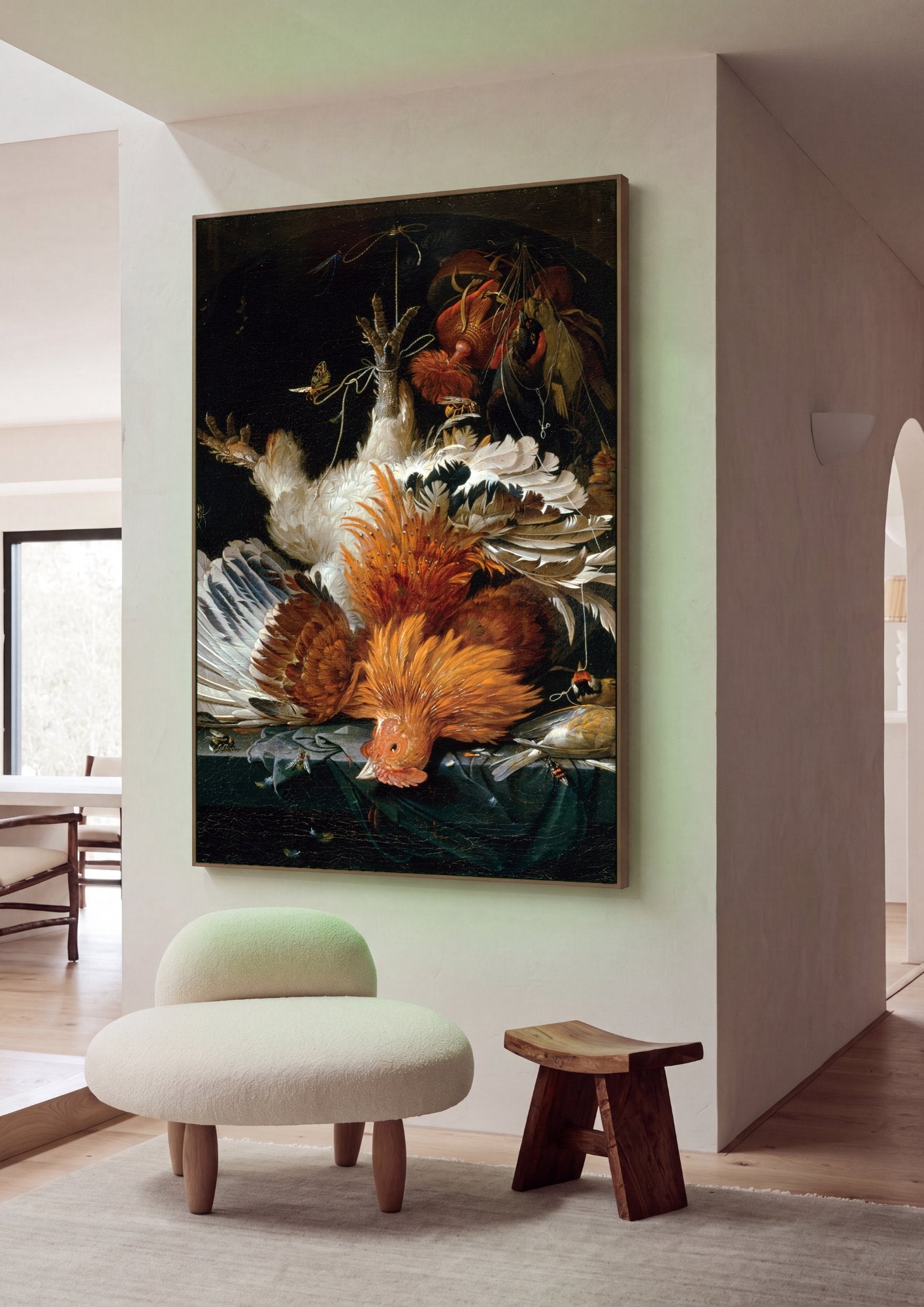 Quadro Decorativo Natureza-morta com Aves de Caça - Abraham Mignon em ambiente decorado