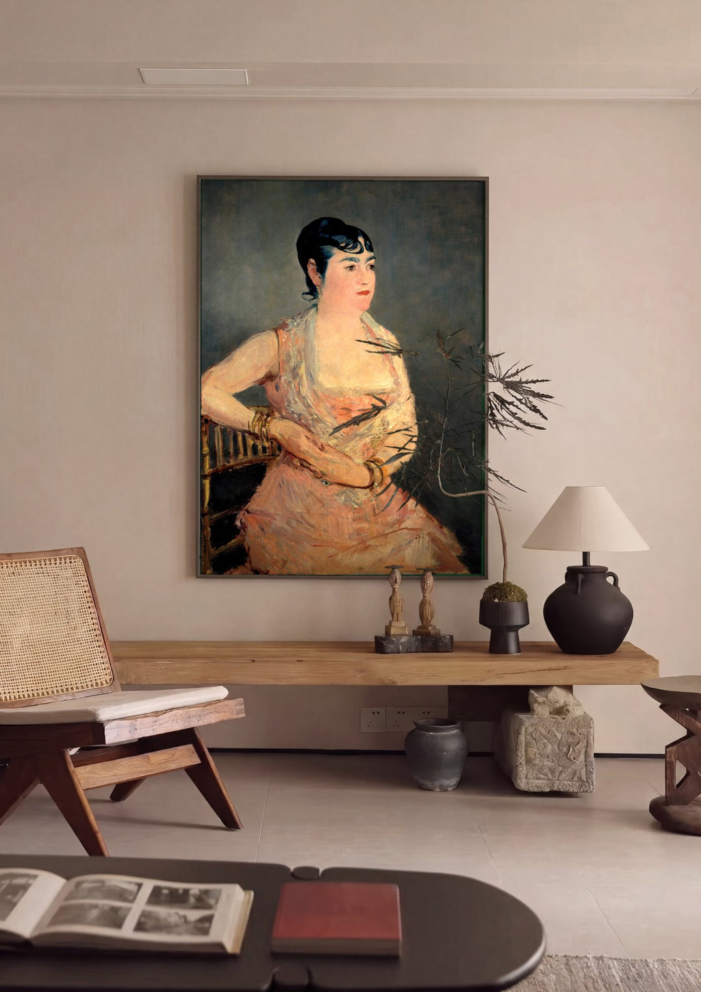 Quadro Decorativo A Senhora de Rosa e Azul - Manet em ambiente decorado