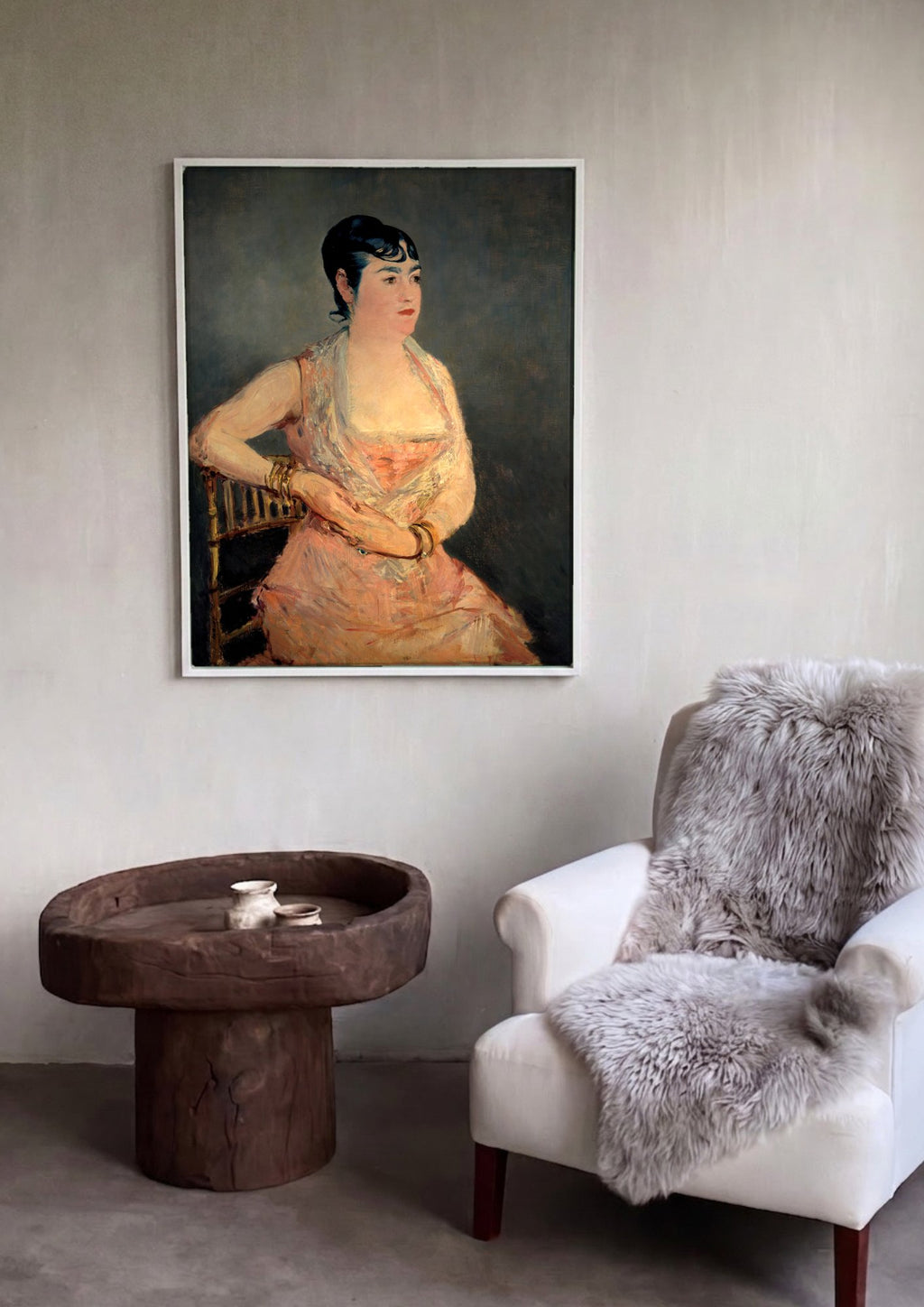 Quadro Decorativo A Senhora de Rosa e Azul - Manet em ambiente decorado