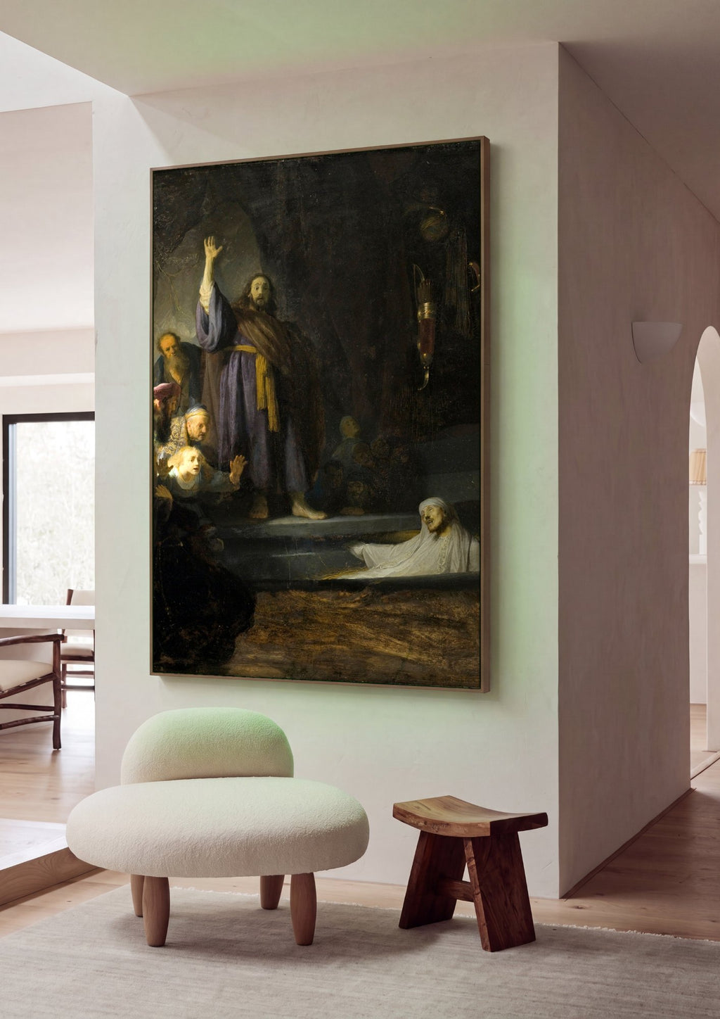 Quadro Decorativo A Ressurreição de Lázaro - Rembrandt em ambiente decorado