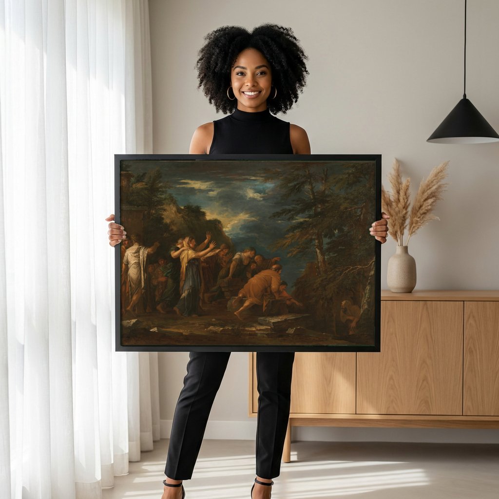 Quadro Decorativo A Ressurreição de Lázaro - Salvator Rosa com modelo em ambiente
