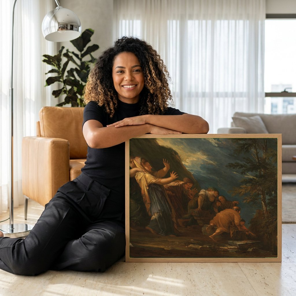 Quadro Decorativo A Ressurreição de Lázaro - Salvator Rosa com modelo em ambiente