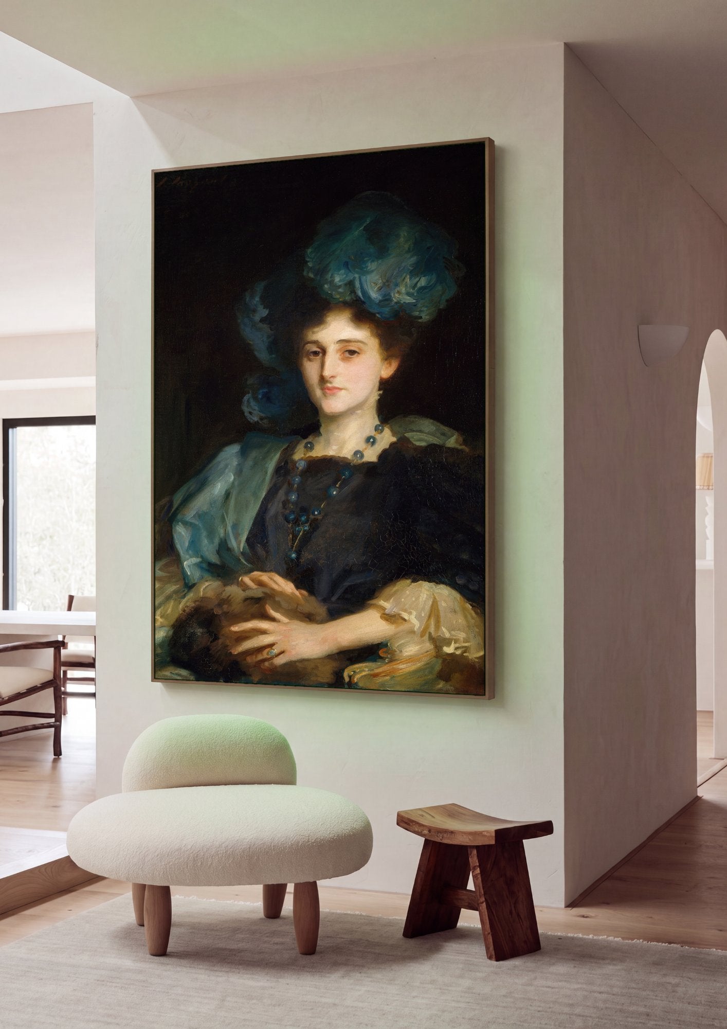 Quadro Decorativo Senhora com Chapéu Azul - John Singer Sargent em ambiente decorado