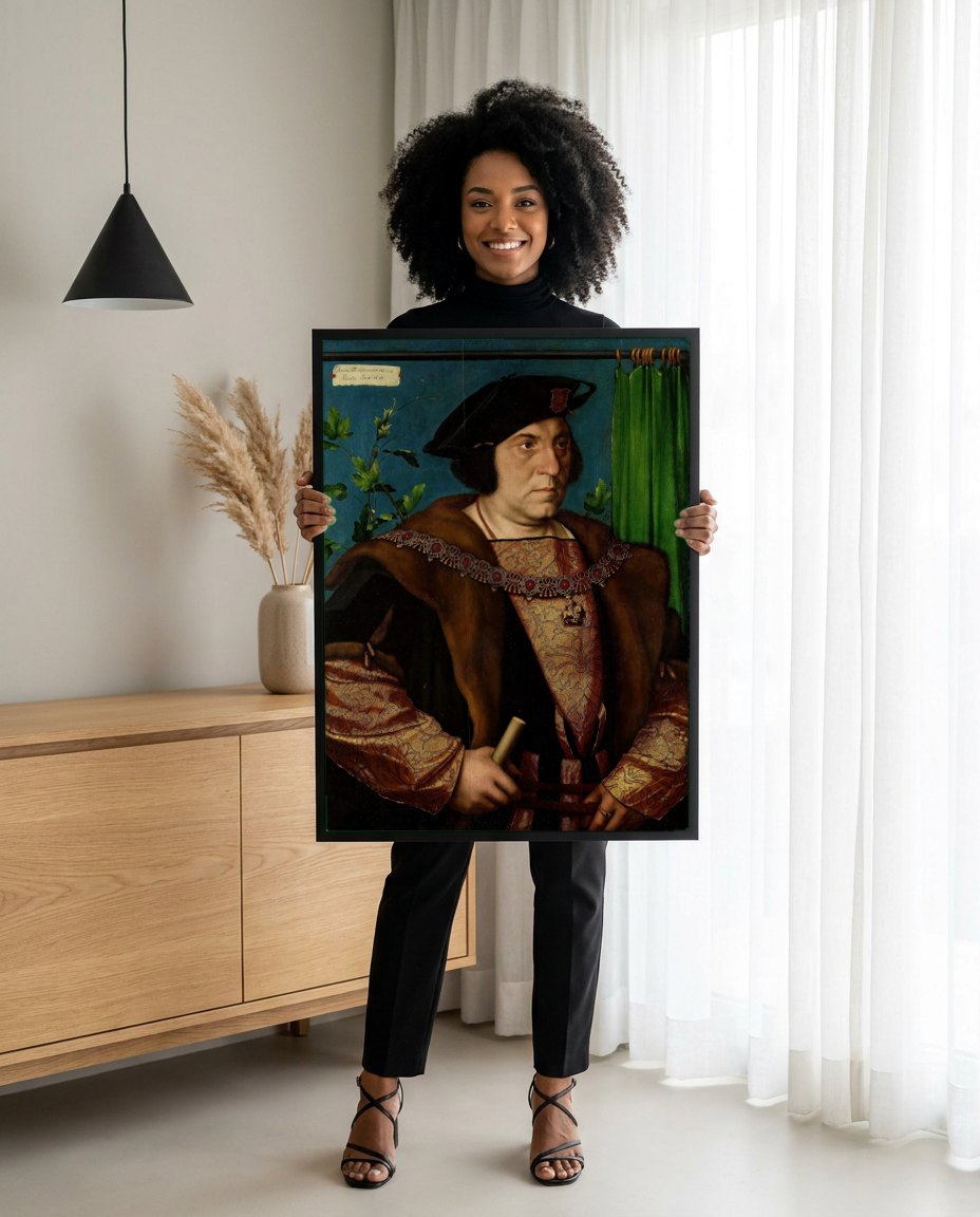 Quadro Decorativo Retrato de D. Dirck Tybis - Hans Holbein, o Jovem | modelo apresentando o quadro emoldurado