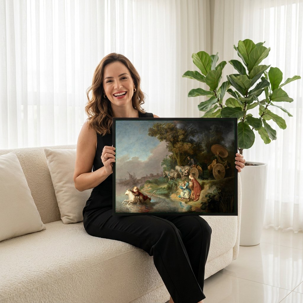 Quadro Decorativo O Rapto de Europa - Rembrandt | modelo apresentando o quadro emoldurado