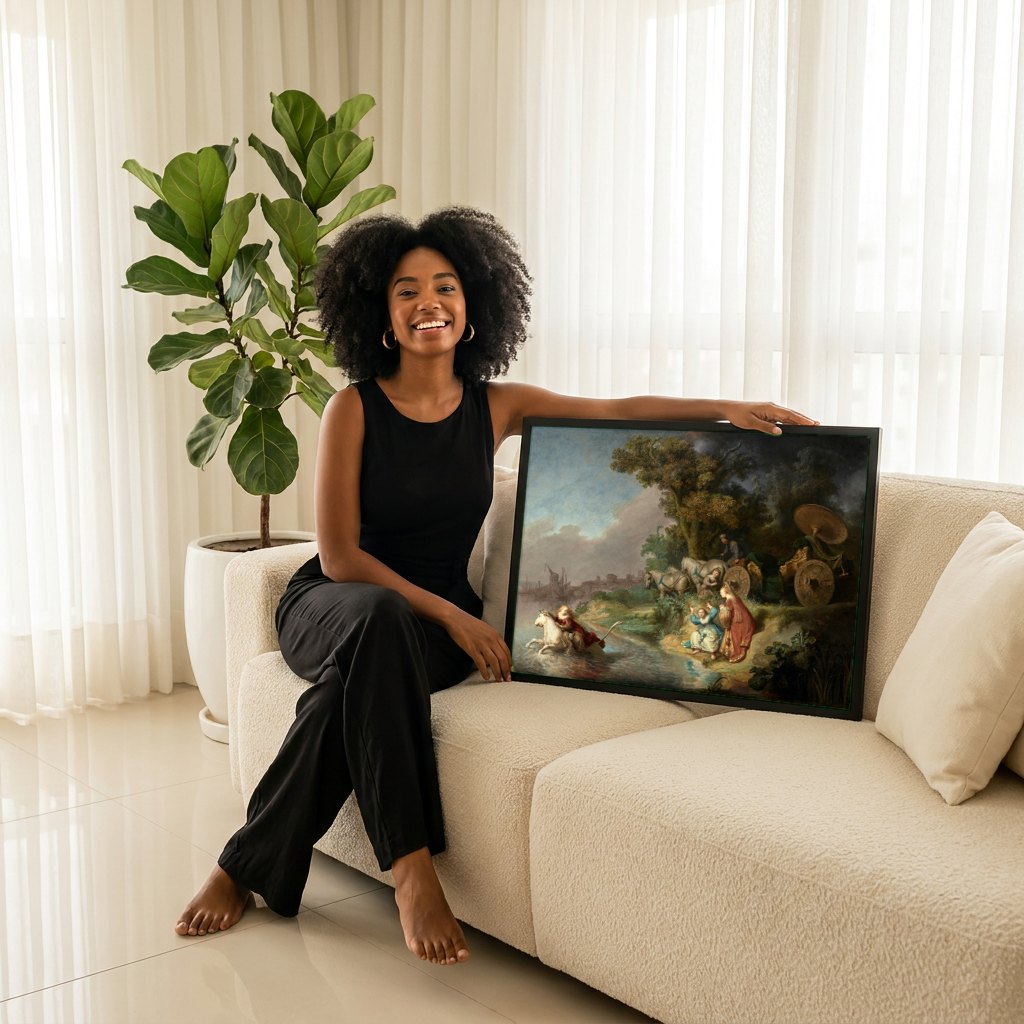 Quadro Decorativo O Rapto de Europa - Rembrandt | modelo apresentando o quadro emoldurado