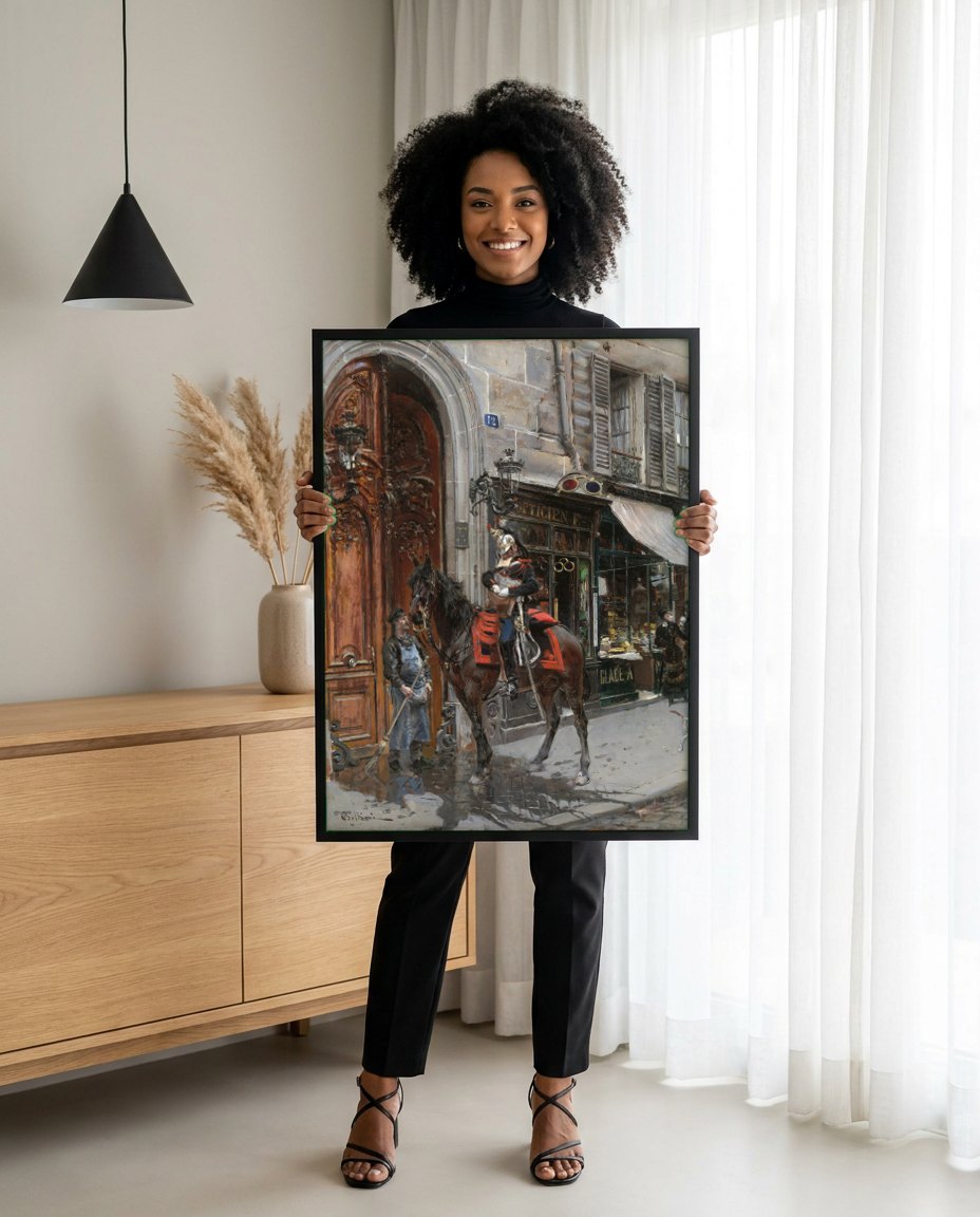 Quadro Decorativo 'A Cavalaria' - Giovanni Boldini | modelo apresentando o quadro emoldurado