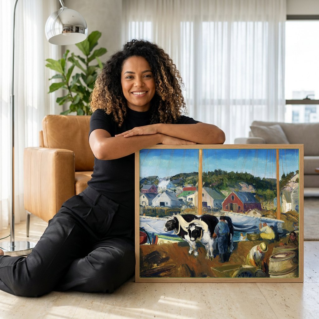 Quadro Decorativo 'The Bull Gang' - George Bellows | modelo apresentando o quadro emoldurado