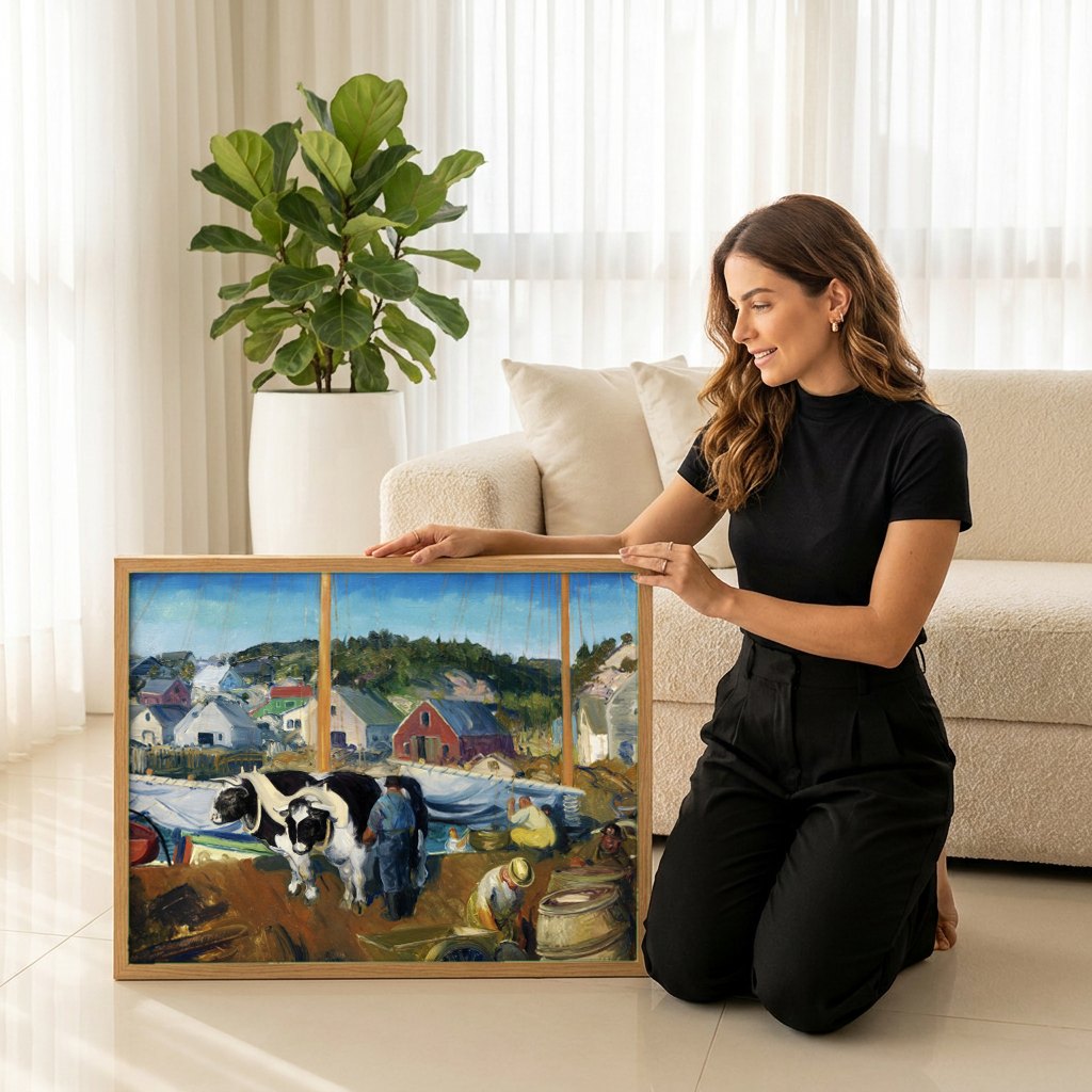 Quadro Decorativo 'The Bull Gang' - George Bellows | modelo apresentando o quadro emoldurado