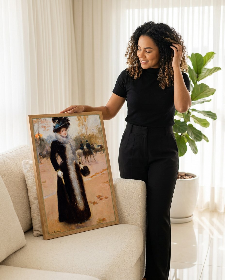 Quadro Decorativo Dama em Passeio - Jean Béraud | modelo apresentando o quadro emoldurado
