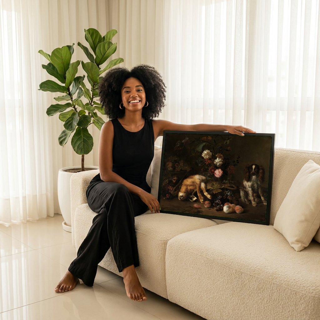 Quadro Decorativo Natureza Morta com Lebre - Largillière | modelo apresentando o quadro emoldurado