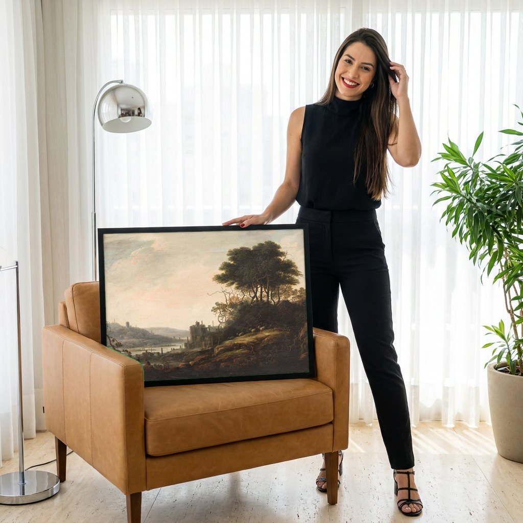 Quadro Decorativo Paisagem com Ruínas - Abraham Bloemaert | modelo apresentando o quadro emoldurado