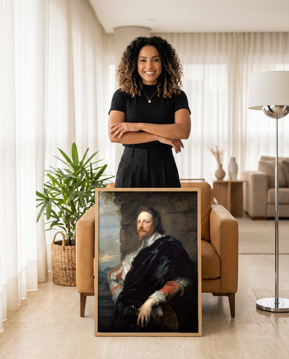 Quadro Decorativo Retrato de George Digby - Anthony van Dyck | modelo apresentando o quadro emoldurado