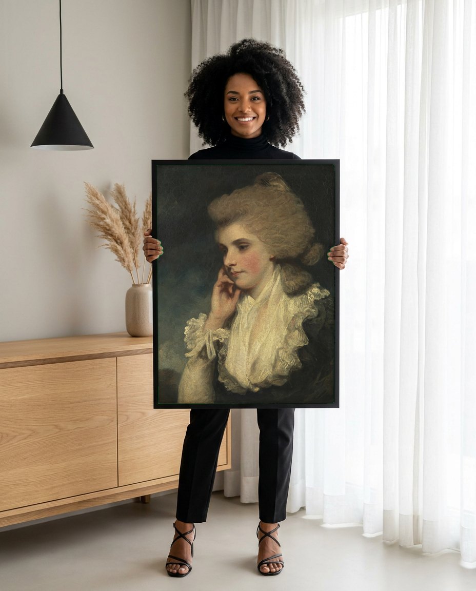 Quadro Decorativo Retrato de Lady Elizabeth Compton - Reynolds | modelo apresentando o quadro emoldurado