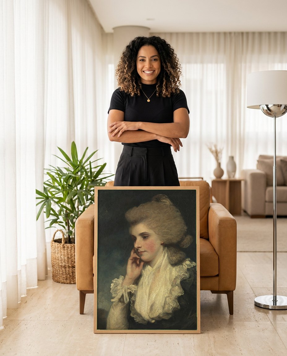 Quadro Decorativo Retrato de Lady Elizabeth Compton - Reynolds | modelo apresentando o quadro emoldurado